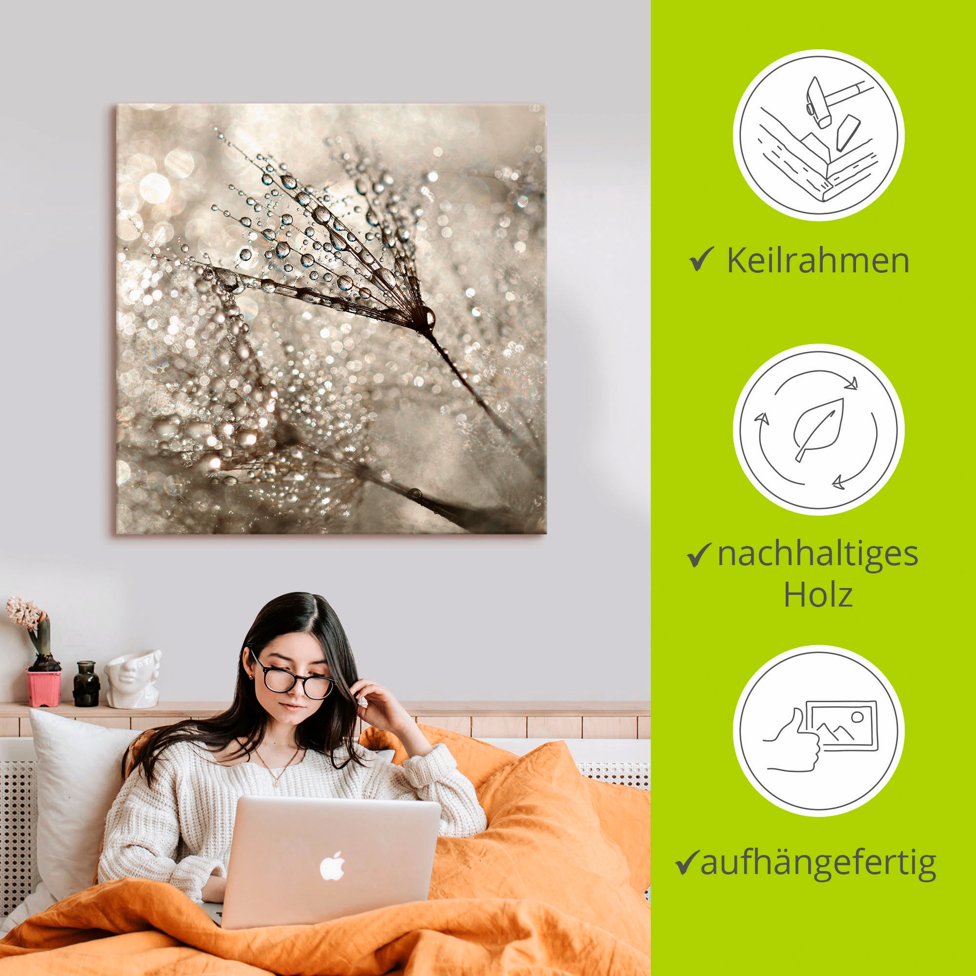 Artland Leinwandbild »Pusteblume Tautropfen« Blumen 1 Stk. tlg. auf Holzrahmen gespannt