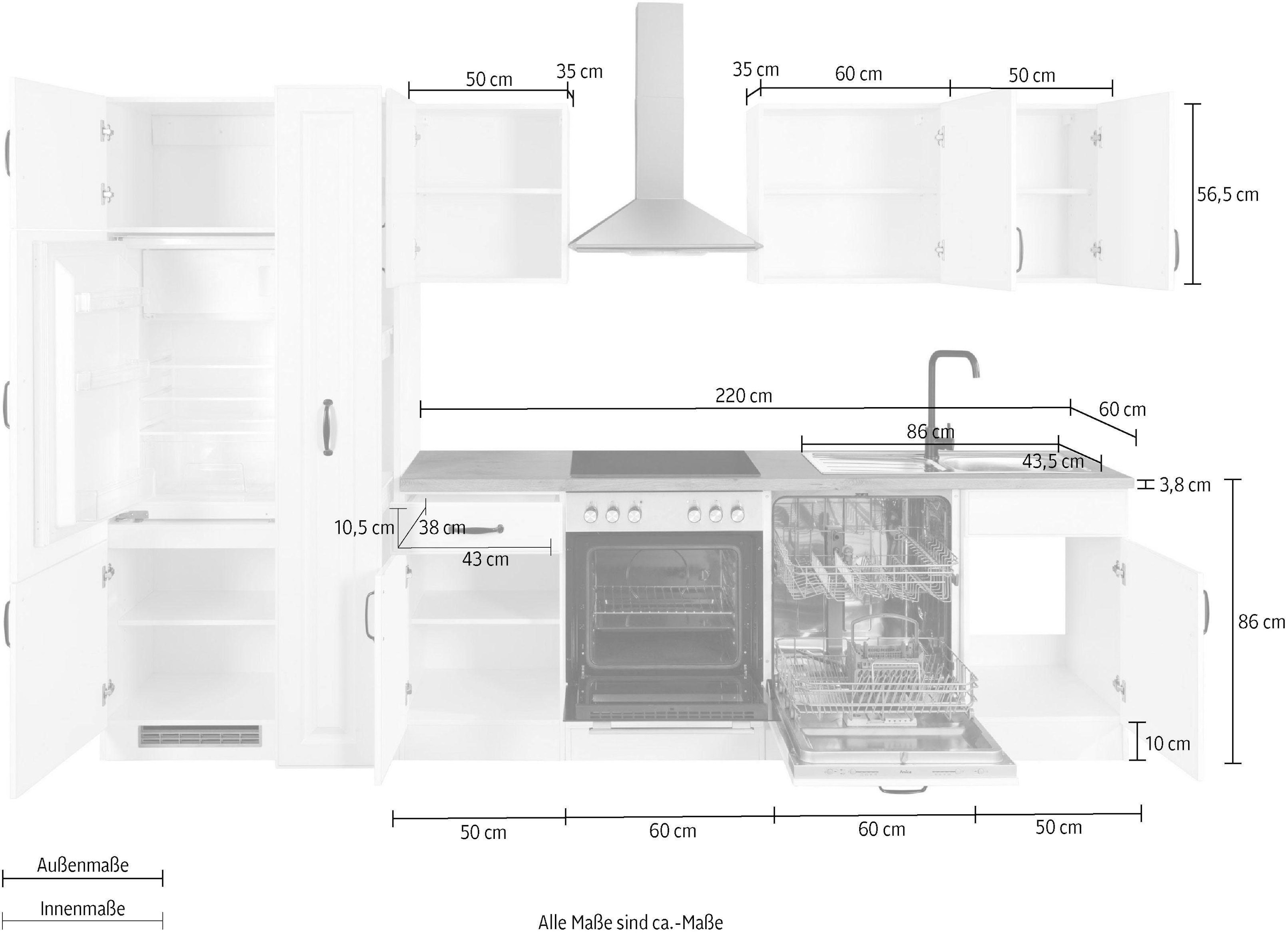 wiho Küchen Küchenzeile »Erla, TOPSELLER« ohne E-Geräte, Breite 220 cm