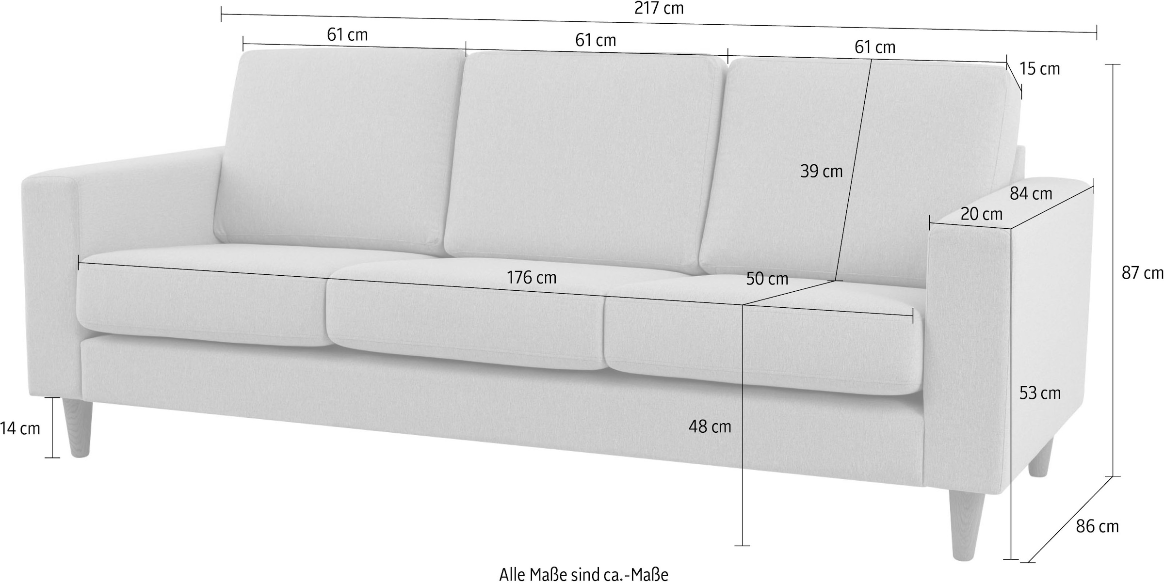 GOODproduct 3-Sitzer »Tvinno« im skandinavischen Stil, mit Massivholzfüssen, Breite 217 cm
