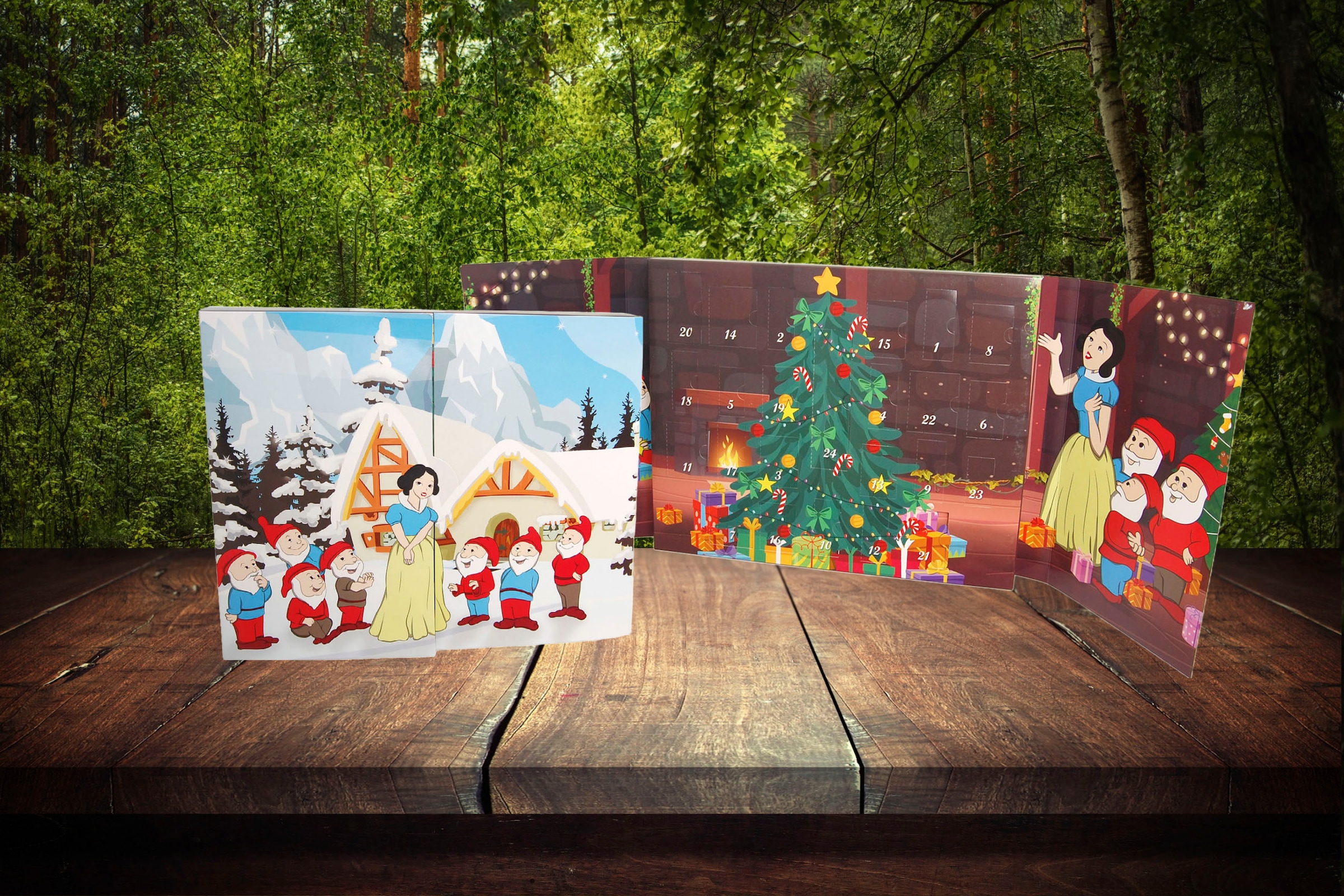 Krebs Glas Lauscha Calendrier de l'Avent »Schneewittchen und die sieben Zwerge, Weihnachtsdeko« pour les adultes mini calendrier de l'Avent conte de fées avec décoration de sapin