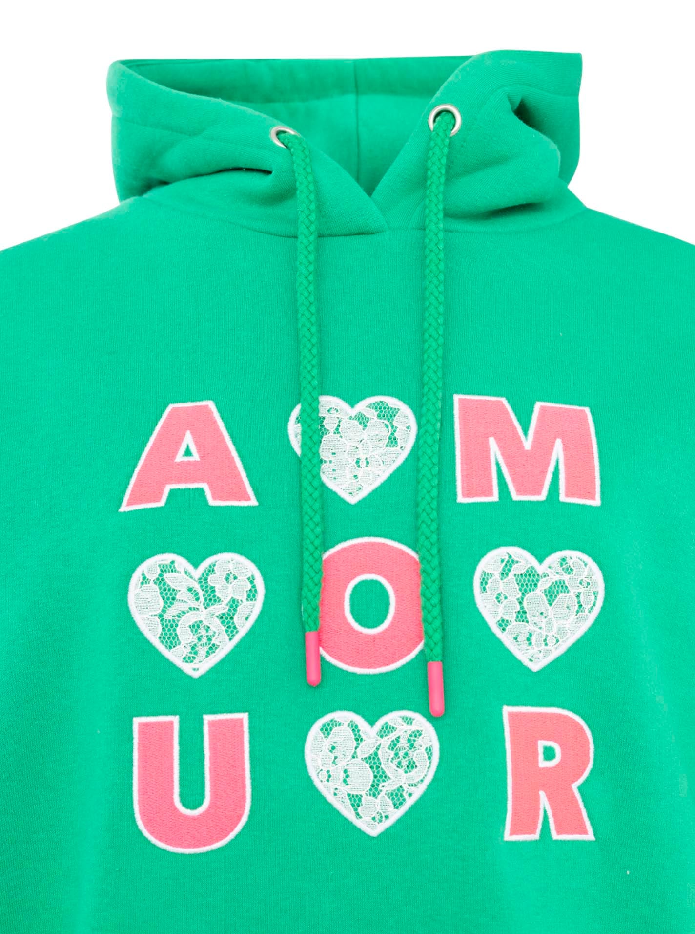 Zwillingsherz Hoodie »"AMOUR"«, Motif brodé avec cœurs et dentelle, capuche, poche kangourou
