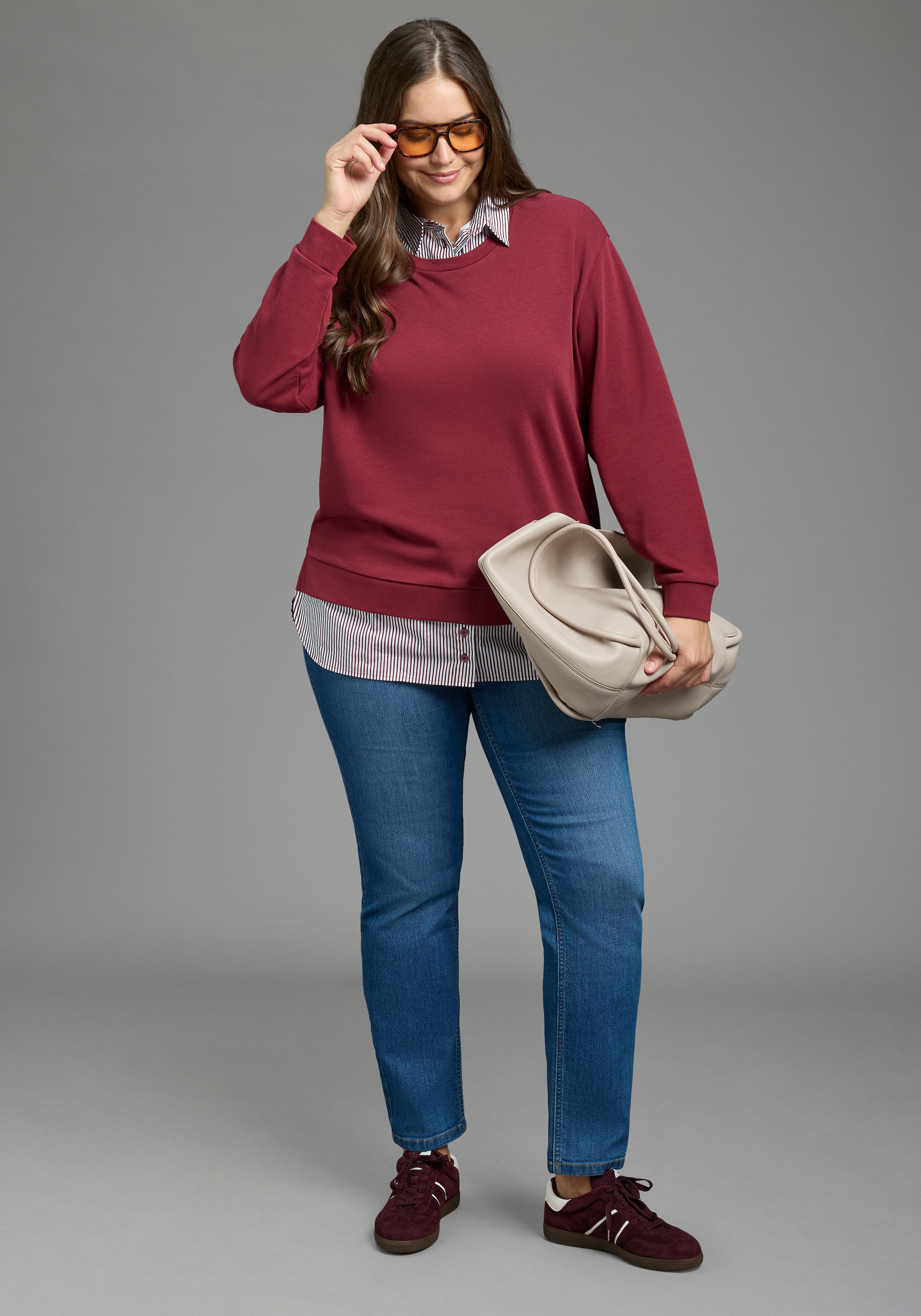 Laura Scott CURVE Pull »Grosse Grössen«, avec empiècement de blouse élégant
