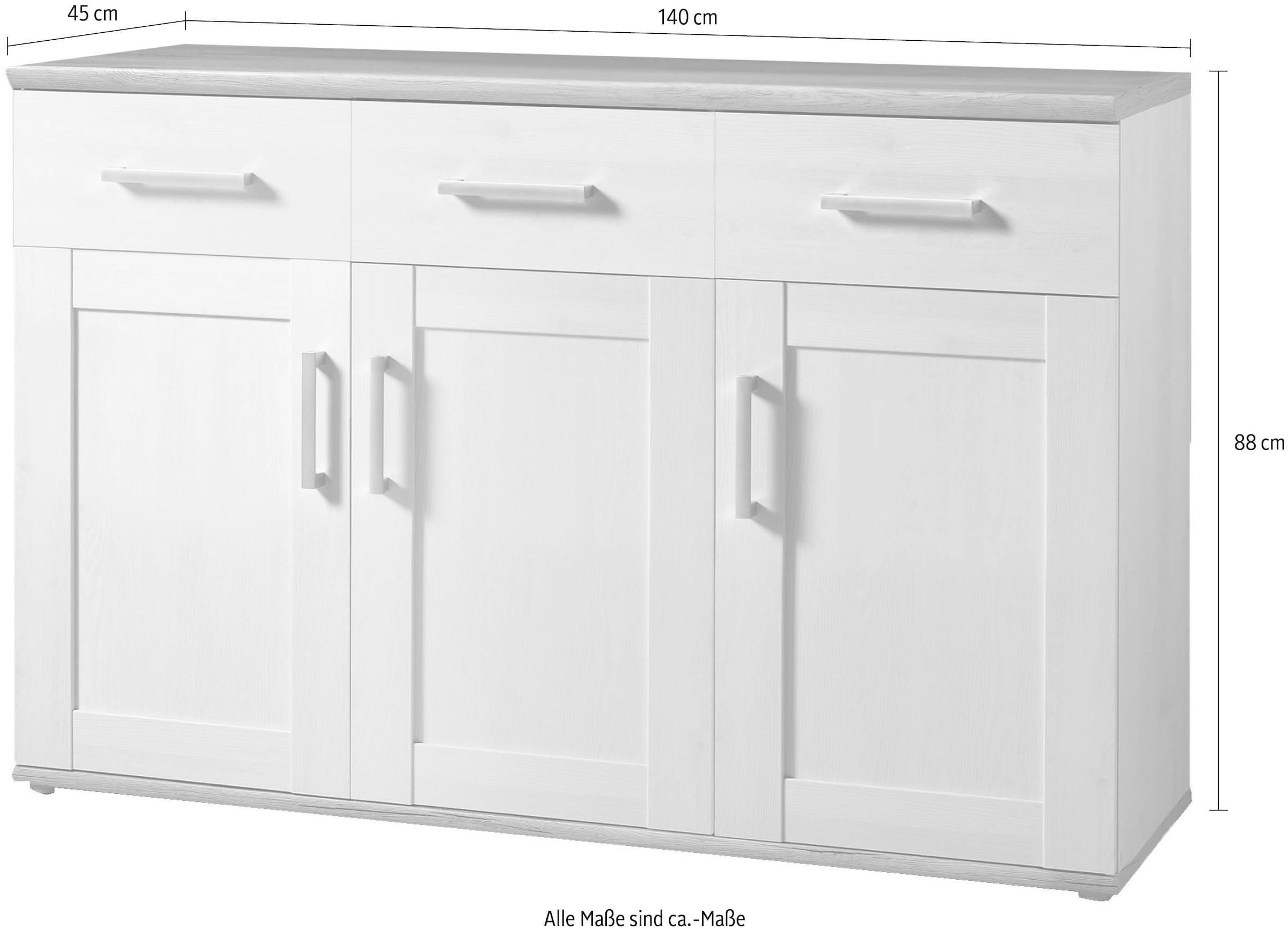 HBZ Sideboard »Romance im Landhaustil, Wohnzimmerschrank BxHxT 140x88x45 cm« 1 Stk. tlg. Mit  3 Türen, 3 Schubkästen und 3 Einlegeböden