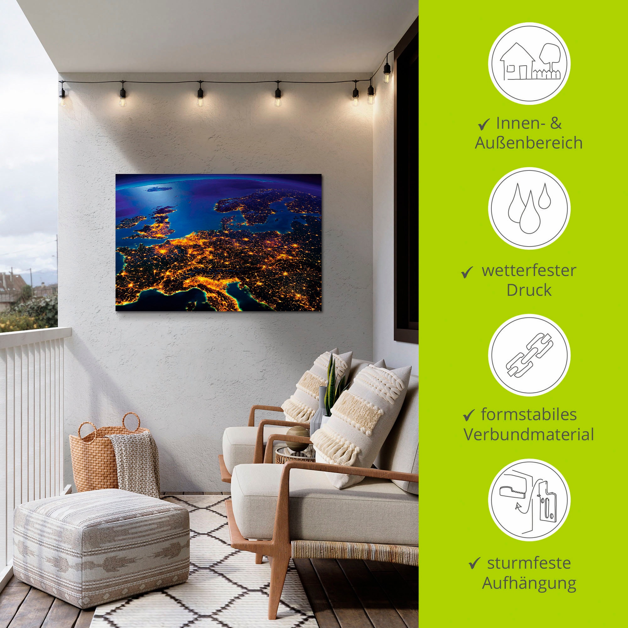 Artland Impression alu-dibond »Zentral Europa vom Weltraum« 1 cuis tlg. für Innen- und Aussenbereich geeignet, Outdoorbild