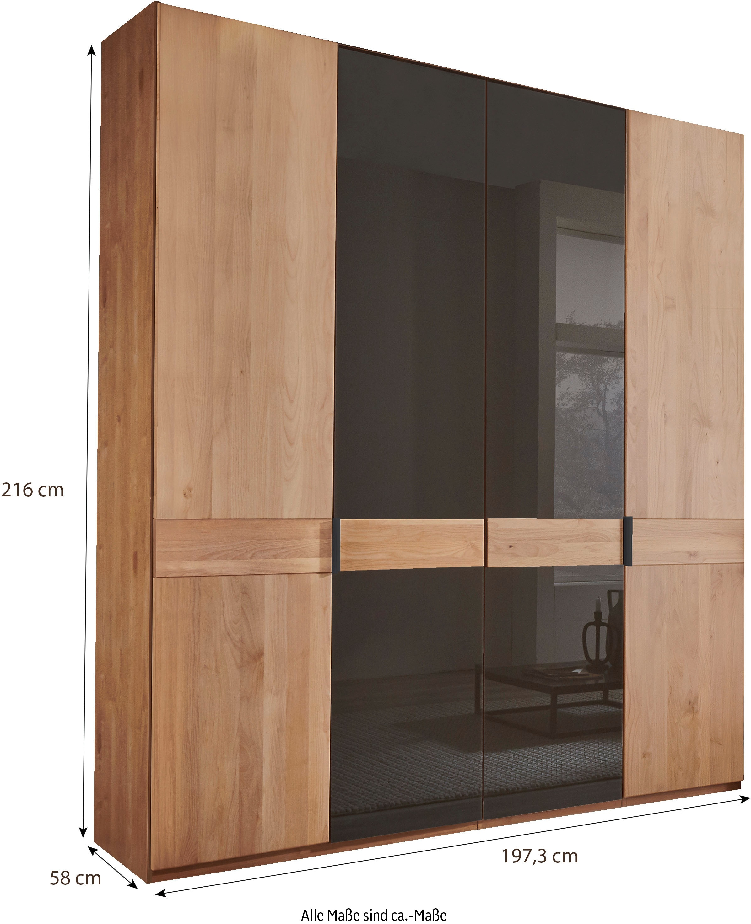 WIEMANN Drehtürenschrank »Cardiff, Massivholztüren in Kombination mit Glas- oder Spiegeltüren« 4 Breiten, 2 Höhen 216/236cm auswählbar,  hochwertiges Design in langlebiger Qualität, viel Stauraum