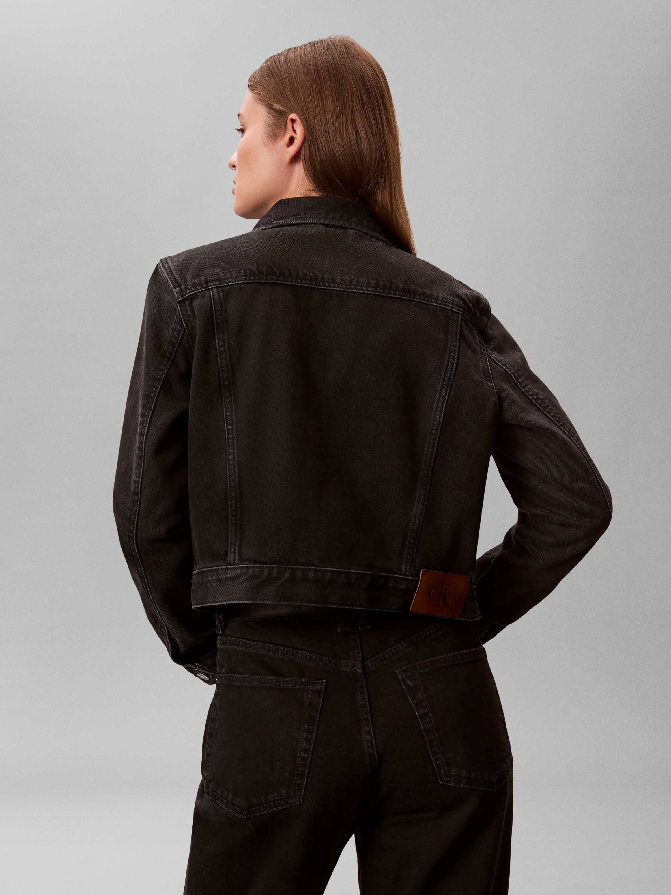 Calvin Klein Jeans Veste en jean »CROP 90S« ohne Kapuze schmale, kurze Passform, used-washed