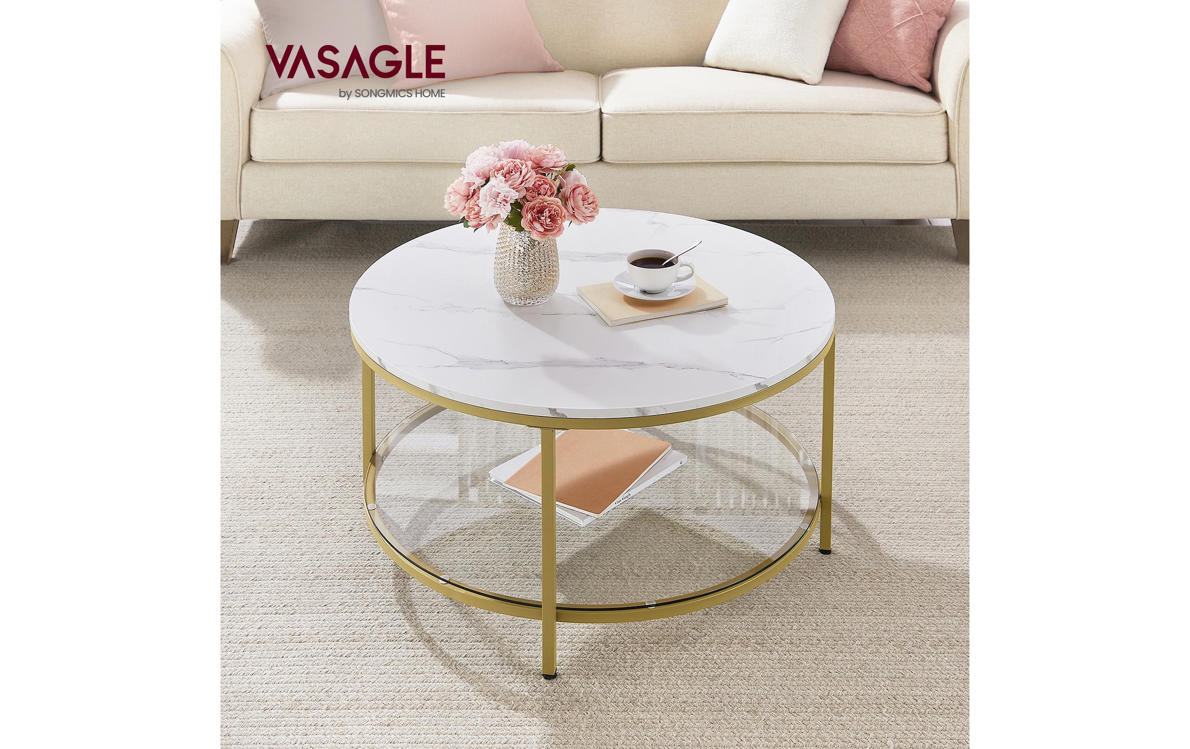 VASAGLE Table d'appoint »mit Glas 80 x 46 cm«