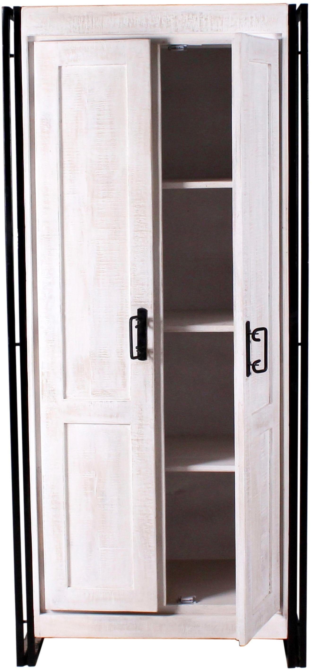 SIT Armoire vestiaire »CANE Mangoholz White Wash mit Altmetall-Akzenten« Look vintage avec effet blanchissant, métal ancien et traces d'usure