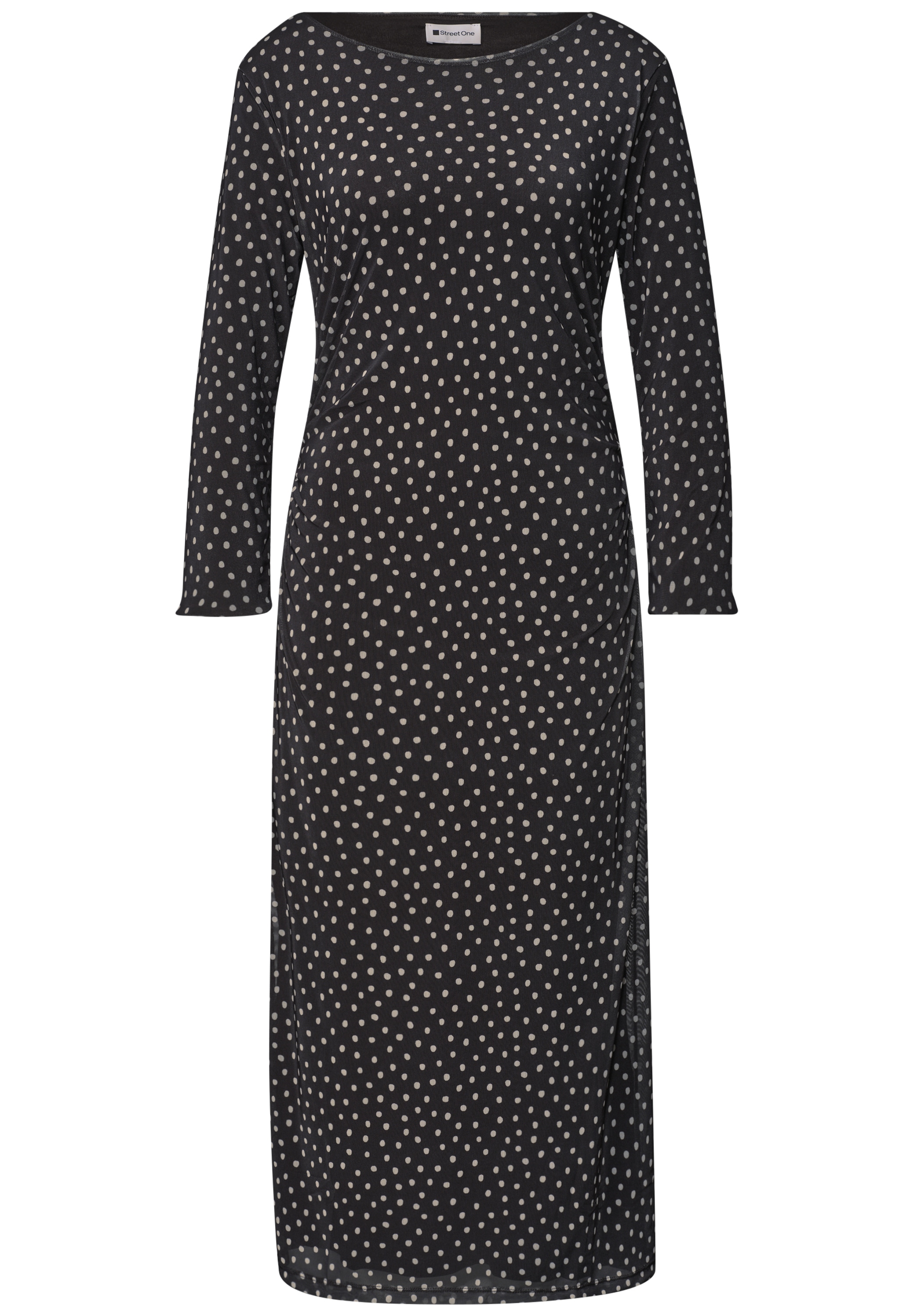 STREET ONE Midikleid Ohne Taschen Sommerkleid mit Punkten / Seitliche Raffung