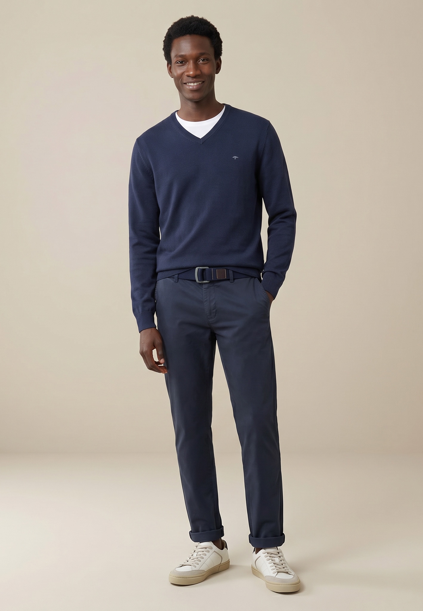 FYNCH-HATTON Pull en tricot »FYNCH-HATTON Pullover mit V-Kragen« en coton, col en V, coupe confortable