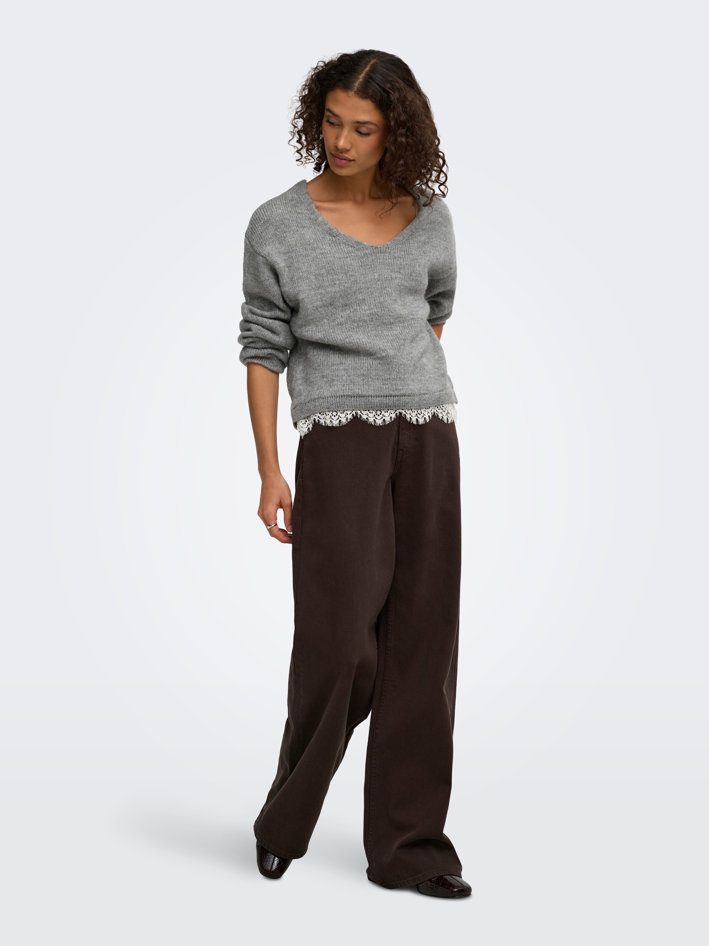 JDY Pull en tricot »JDYSTEPHANIE L/S V-NECK LACE PULL KNT« mélange de matériaux