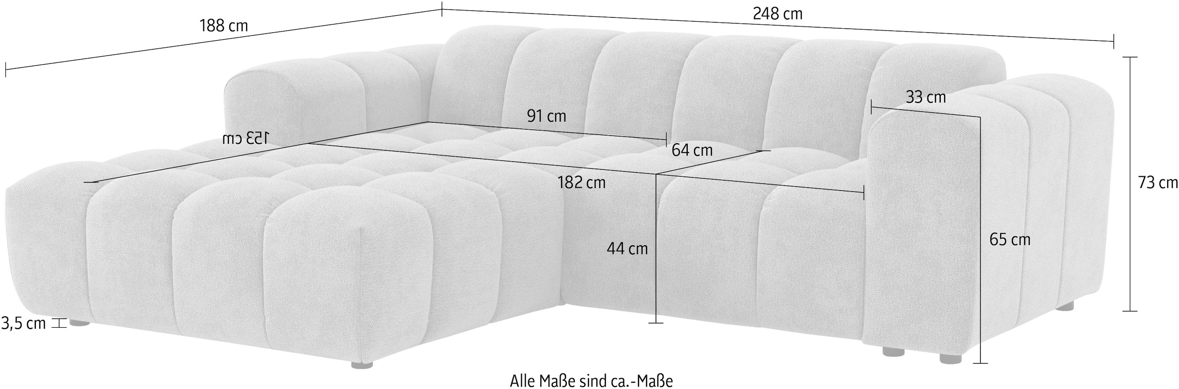 GOODproduct Canapé d'angle »Rocco L-Form, B: 248 cm, modernes Bubble-Sofa, grosszügiger Sitzkomfort« caractère de salon modulable, librement positionnable, design moderne