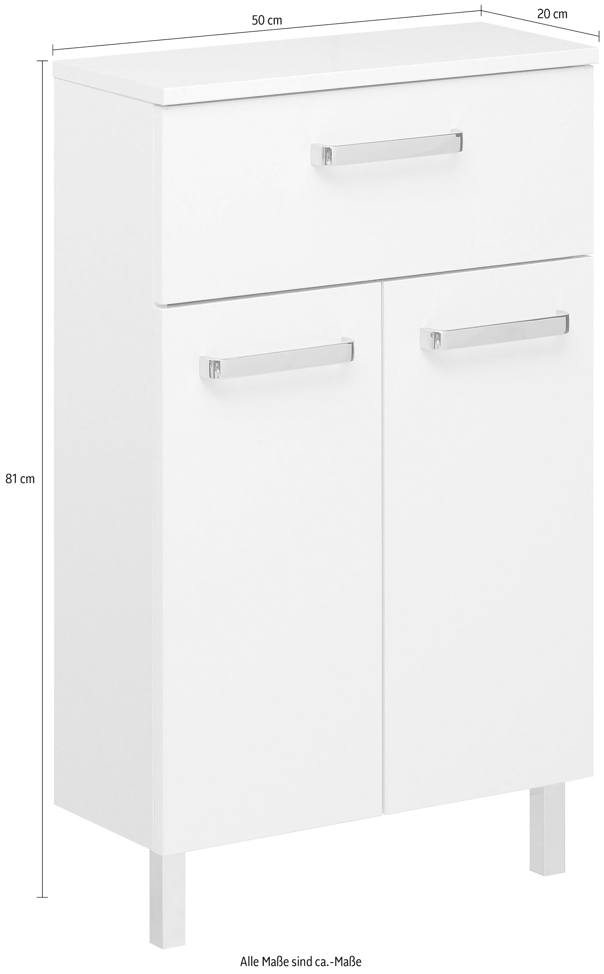 Saphir Armoire basse »Quickset Badschrank mit 2 Türen, 1 Schublade, 50 cm breit« meuble bas de salle de bain incl. amortisseur de porte, poignées chromées brillantes