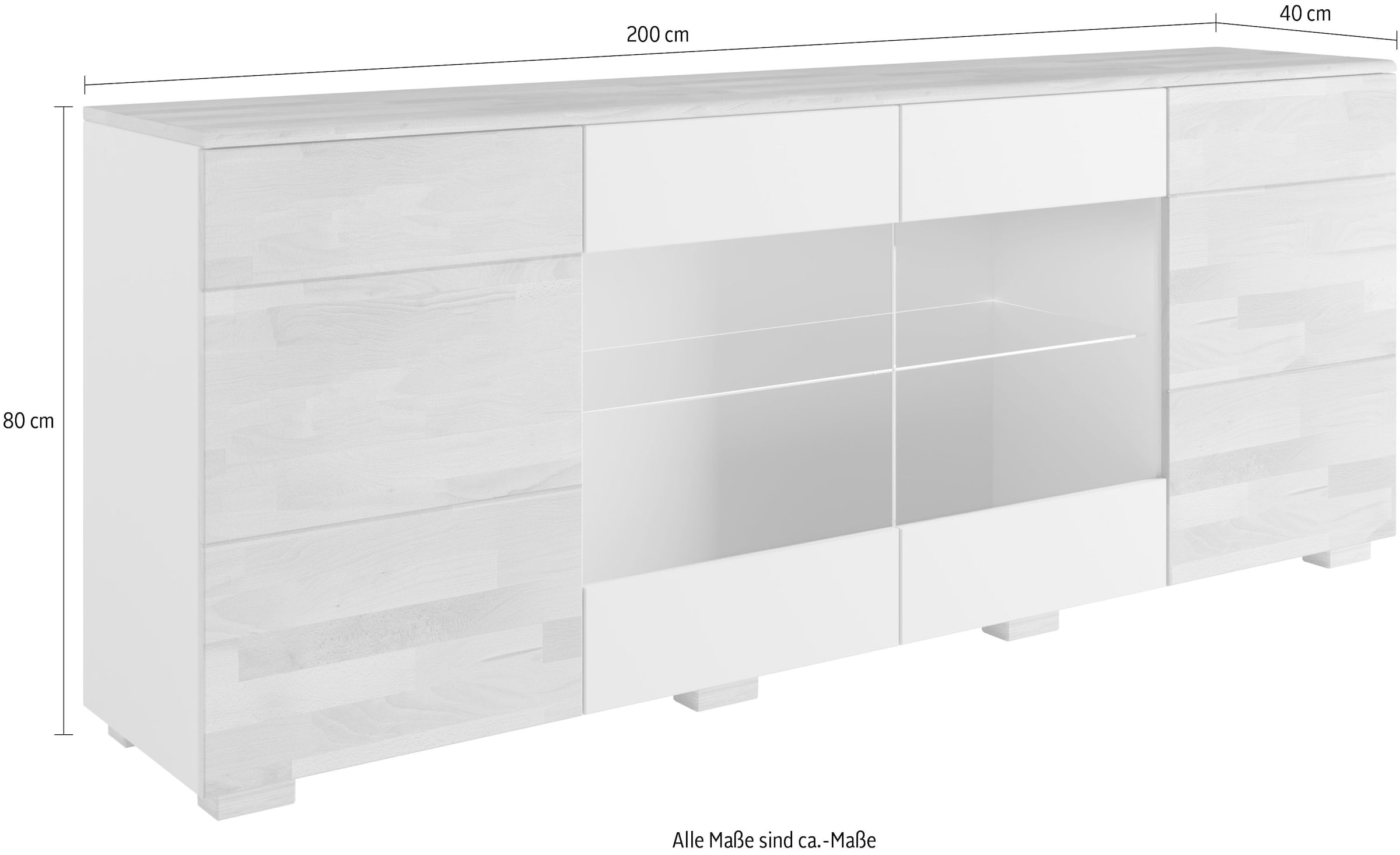 GOODproduct Sideboard »Citra teilmassiv« Breite 200cm,moderne grifflose Optik mit push to open Funktion