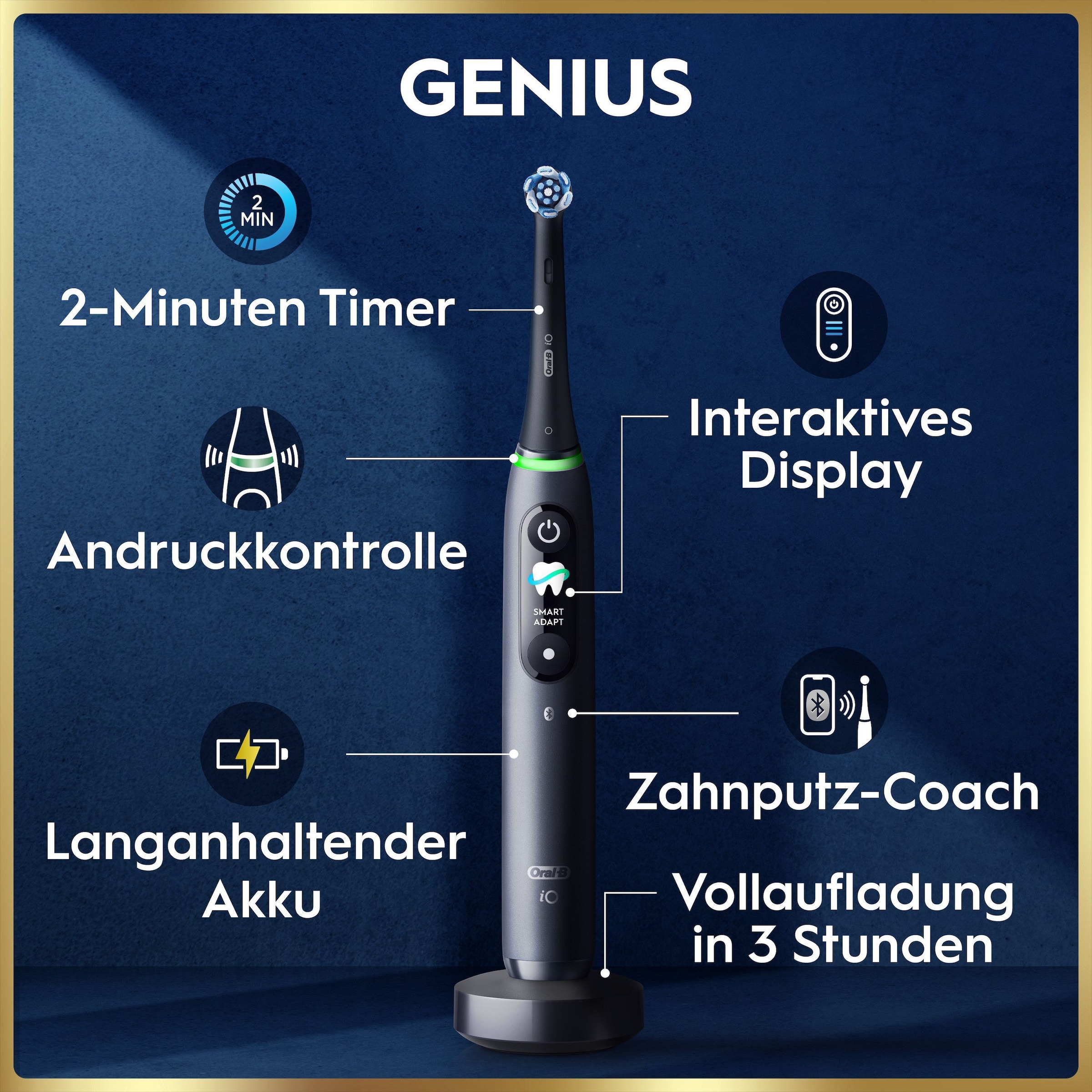 Oral-B Elektrische Zahnbürste »iO 9 Duopack« 3 Stk. Aufsteckbürsten mit Magnet-Technologie, 7 Putzmodi, Farbdisplay & Lade-Reiseetui
