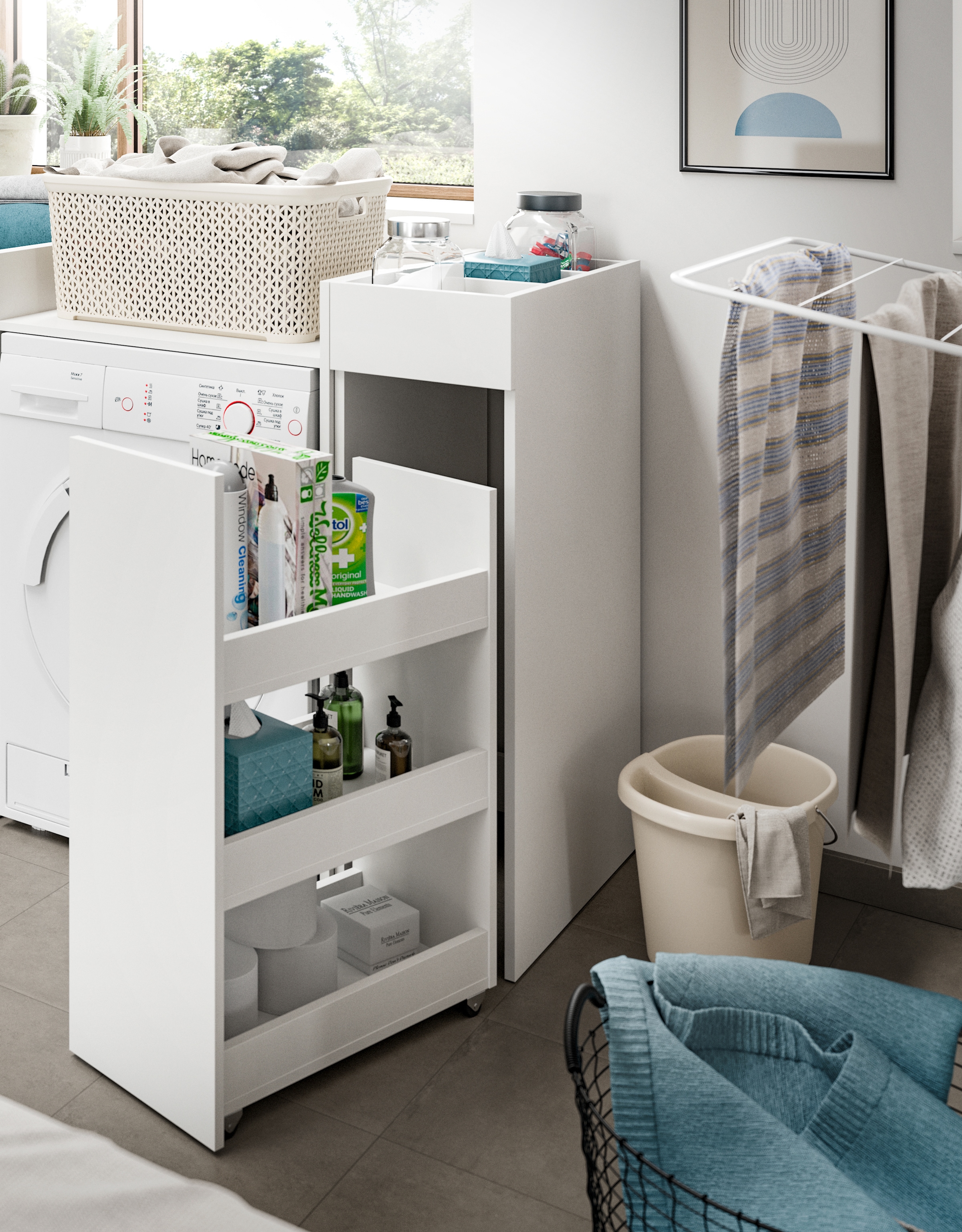 welltime Badmöbel-Set »FALAS, TOPSELLER!, 2-teilig, Hauswirtschaftsraum Set, Breite 95 cm« Set, bestehend aus: Waschmaschinenumbauschrank und Standregal, 2 Stk. tlg.