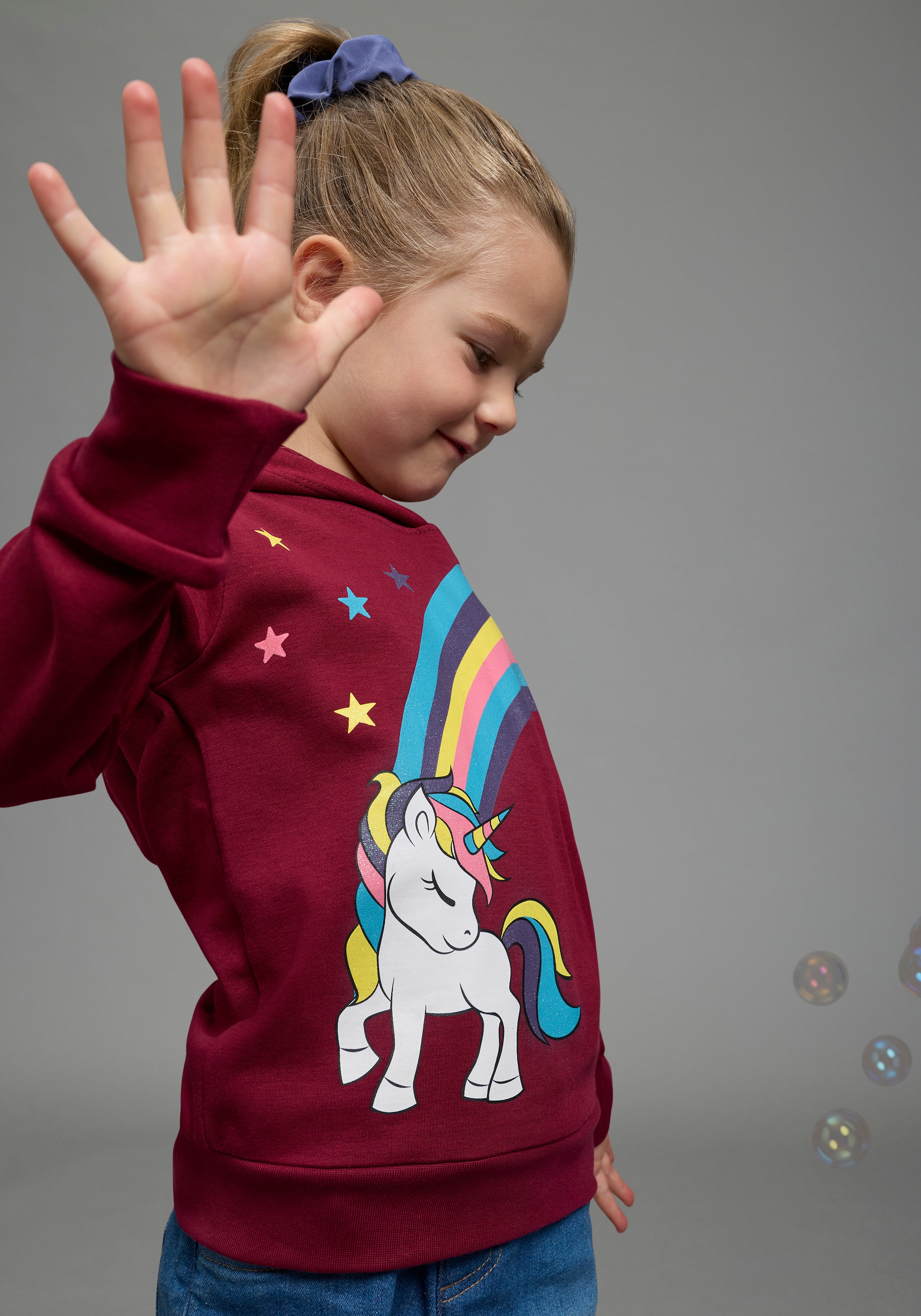 KIDSWORLD Langarmshirt »mit EINHORN Regenbogen« Einhorn-Druck, Langarm,  Basic-Passform,  aus Baumwolle
