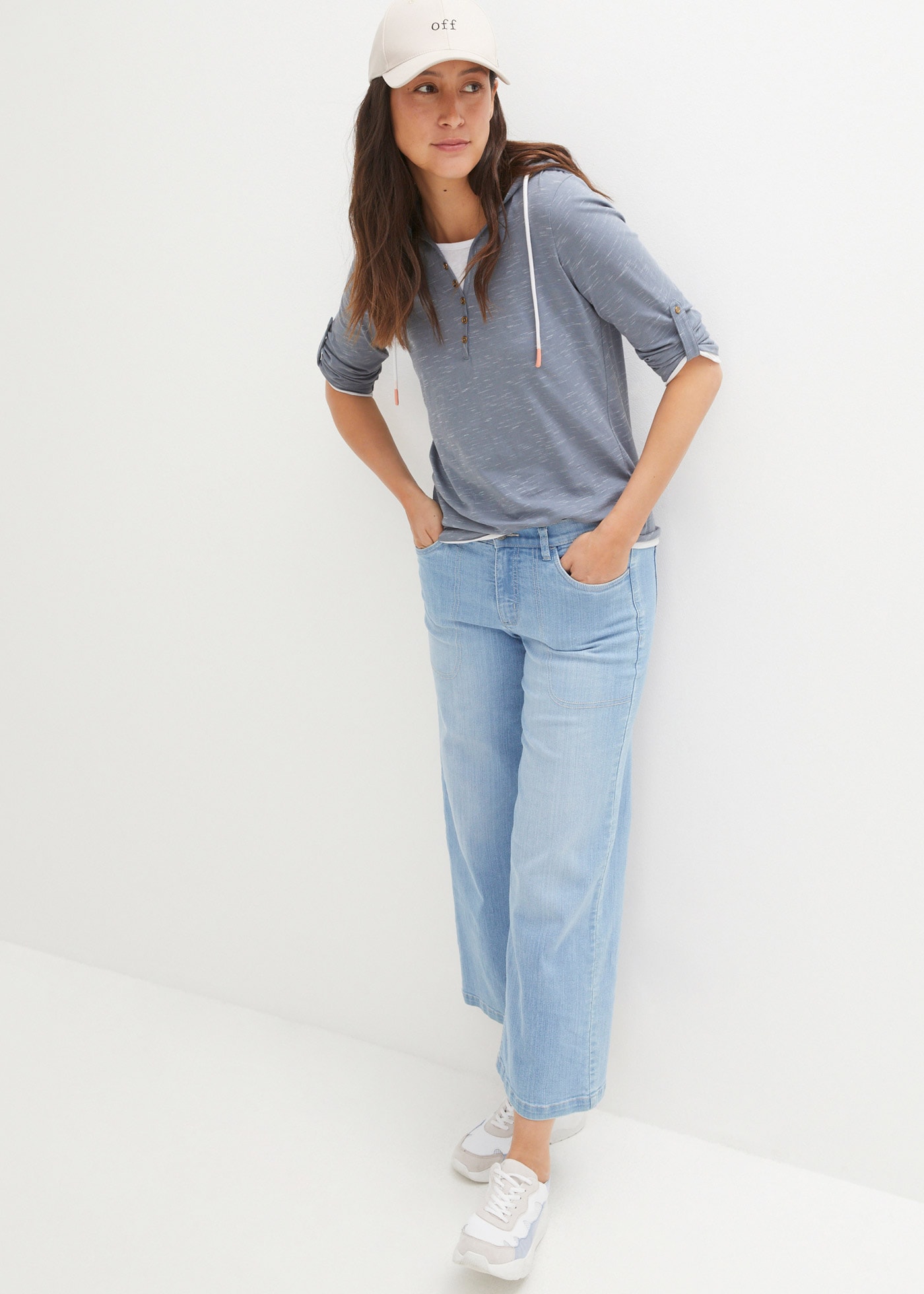 bonprix T-shirt »Shirt mit Kapuze« 2 cuis mit Kapuze im 2-1-Lock, in melierter Optik