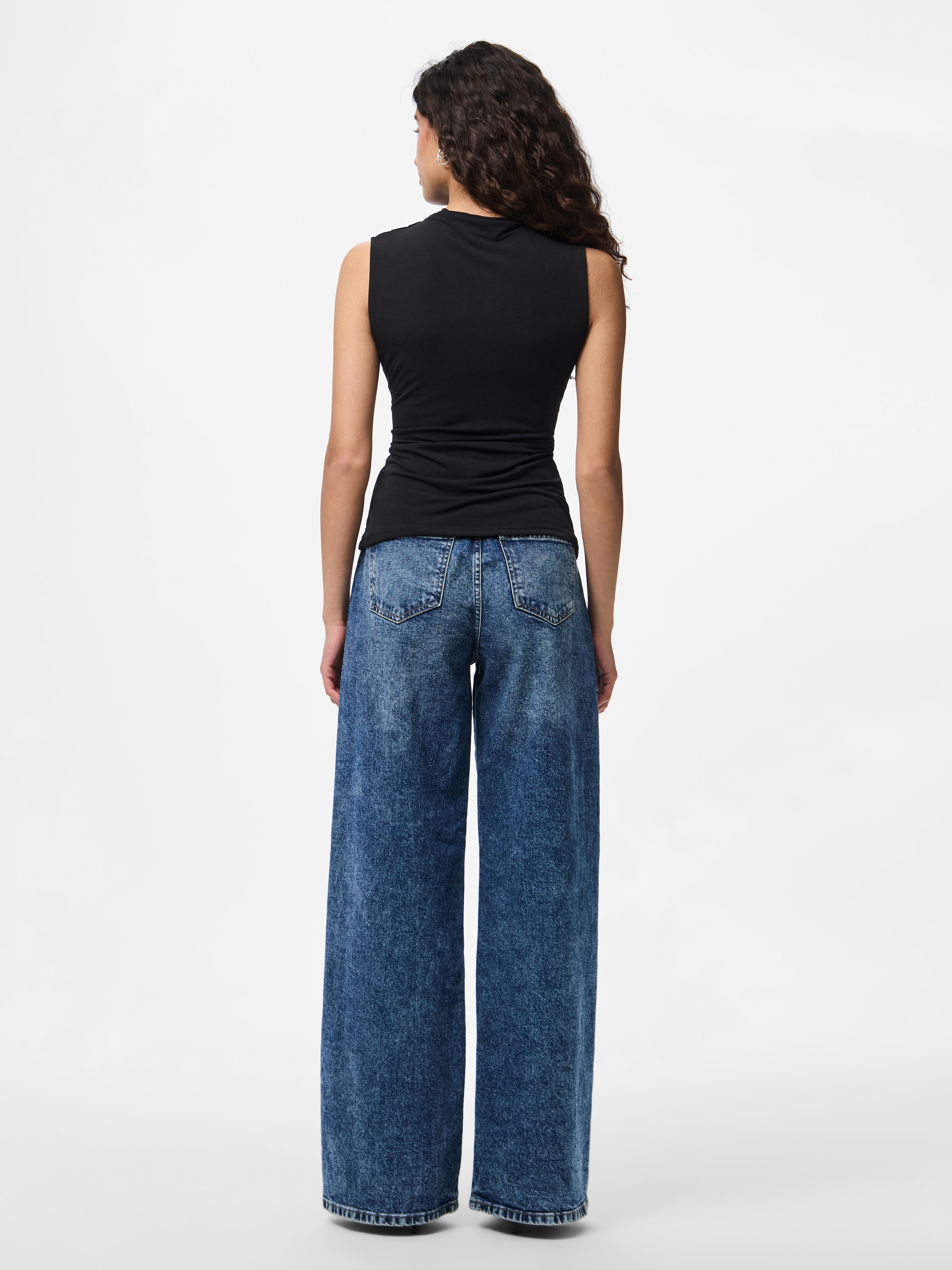 pieces T-shirt à col montant »PCMADISON SL DRAPED TOP NOOS BC« Materialmix, slim fit