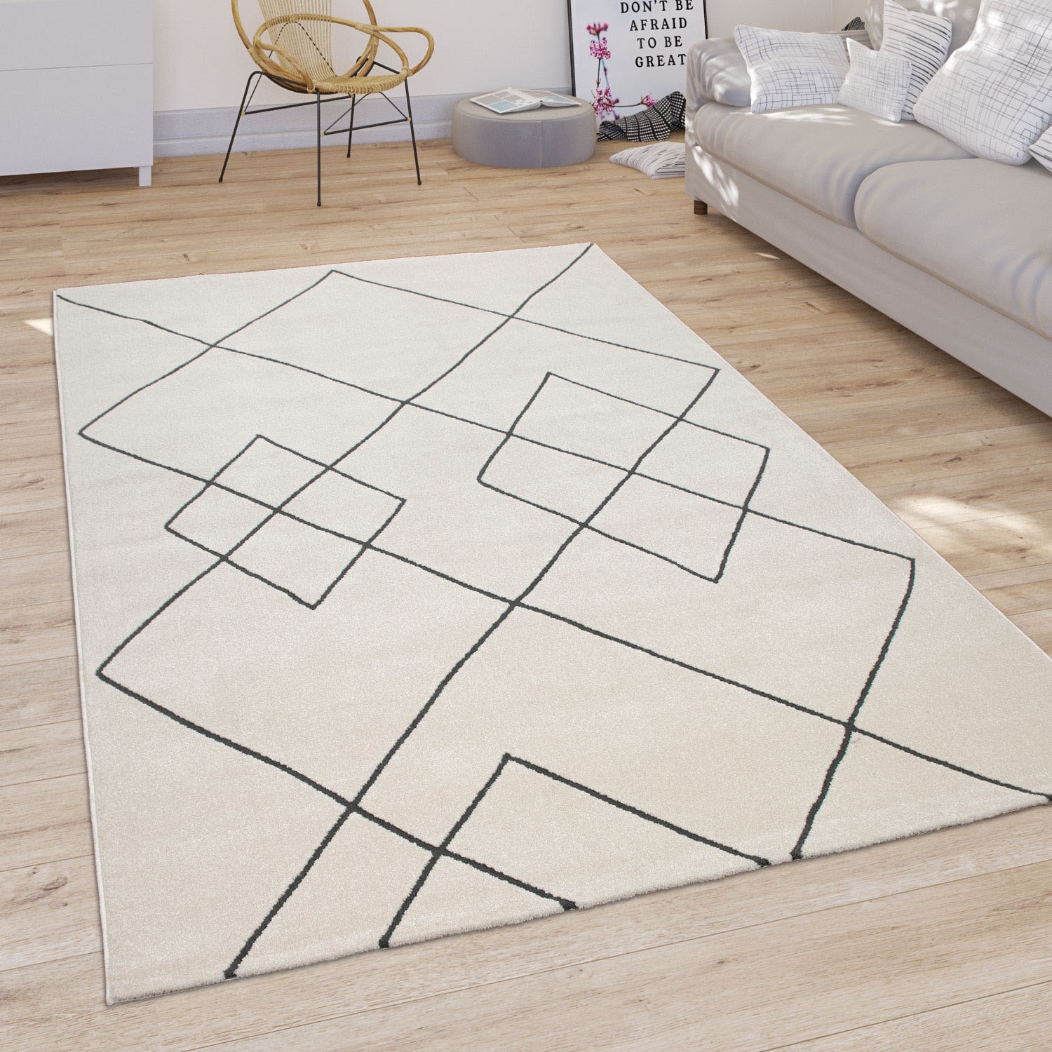Paco Home Tapis »Haral 785« Rectangulaire 9 mm Höhe Kurzflor, Scandi Design, Rauten Motiv