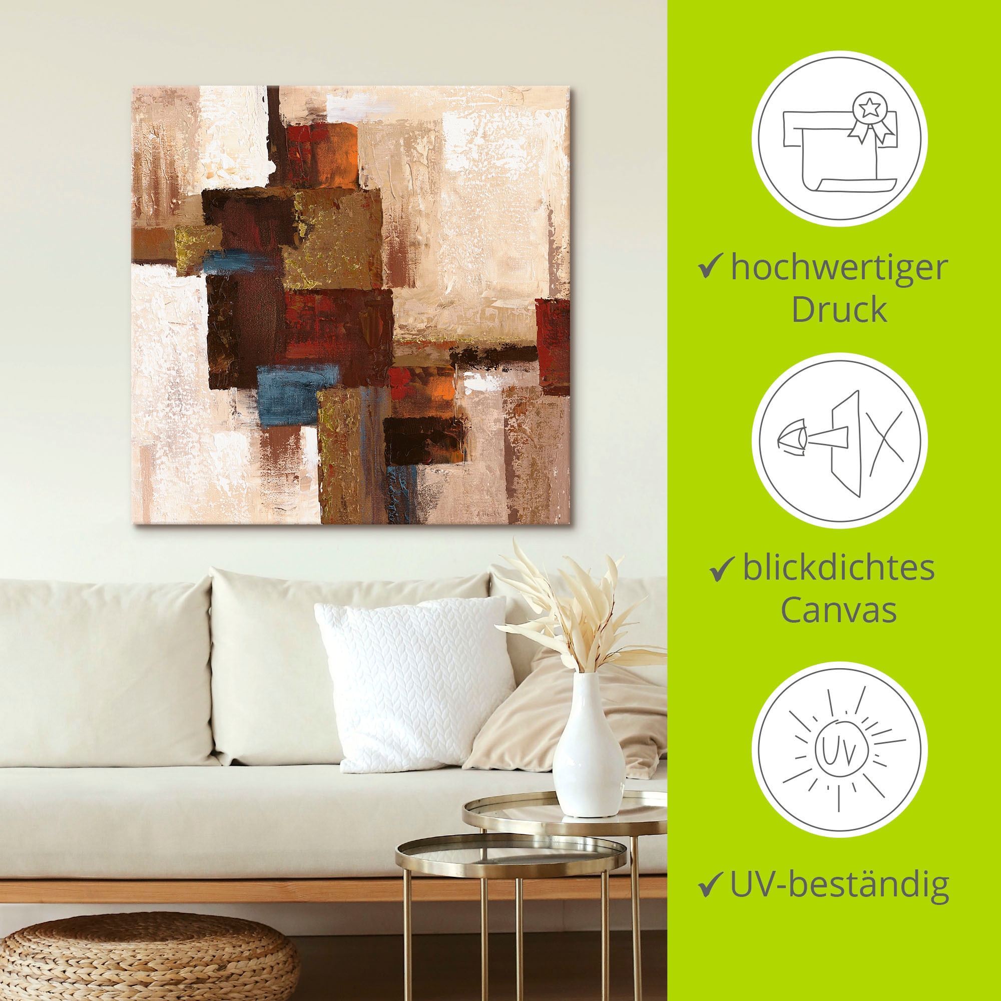 Artland Leinwandbild »Karos Abstrakt I« Muster 1 Stk. tlg. auf Holzrahmen gespannt