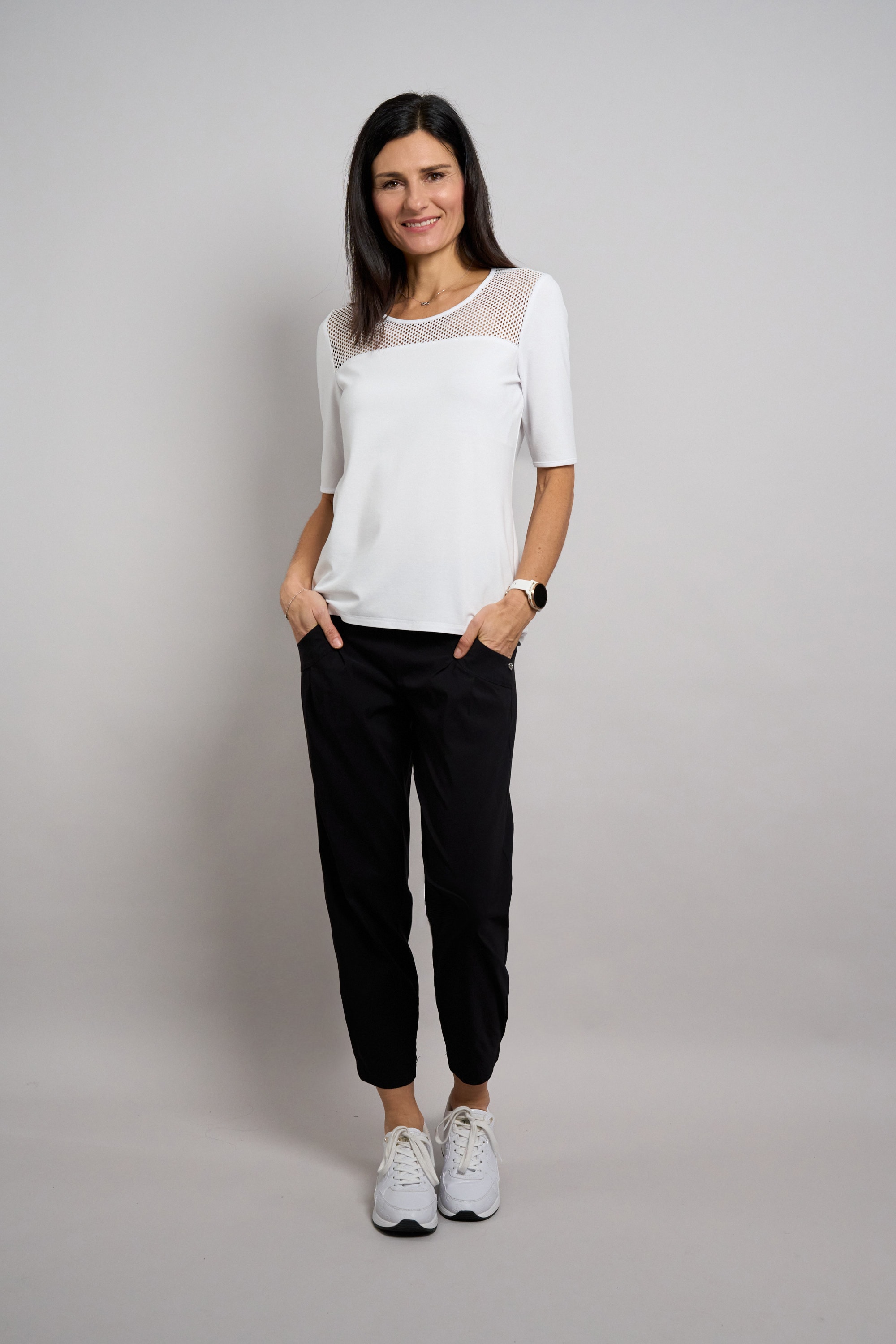 Seidel Moden Shirt à col rond mit transparenten Lochmuster vorne - MADE IN GERMANY