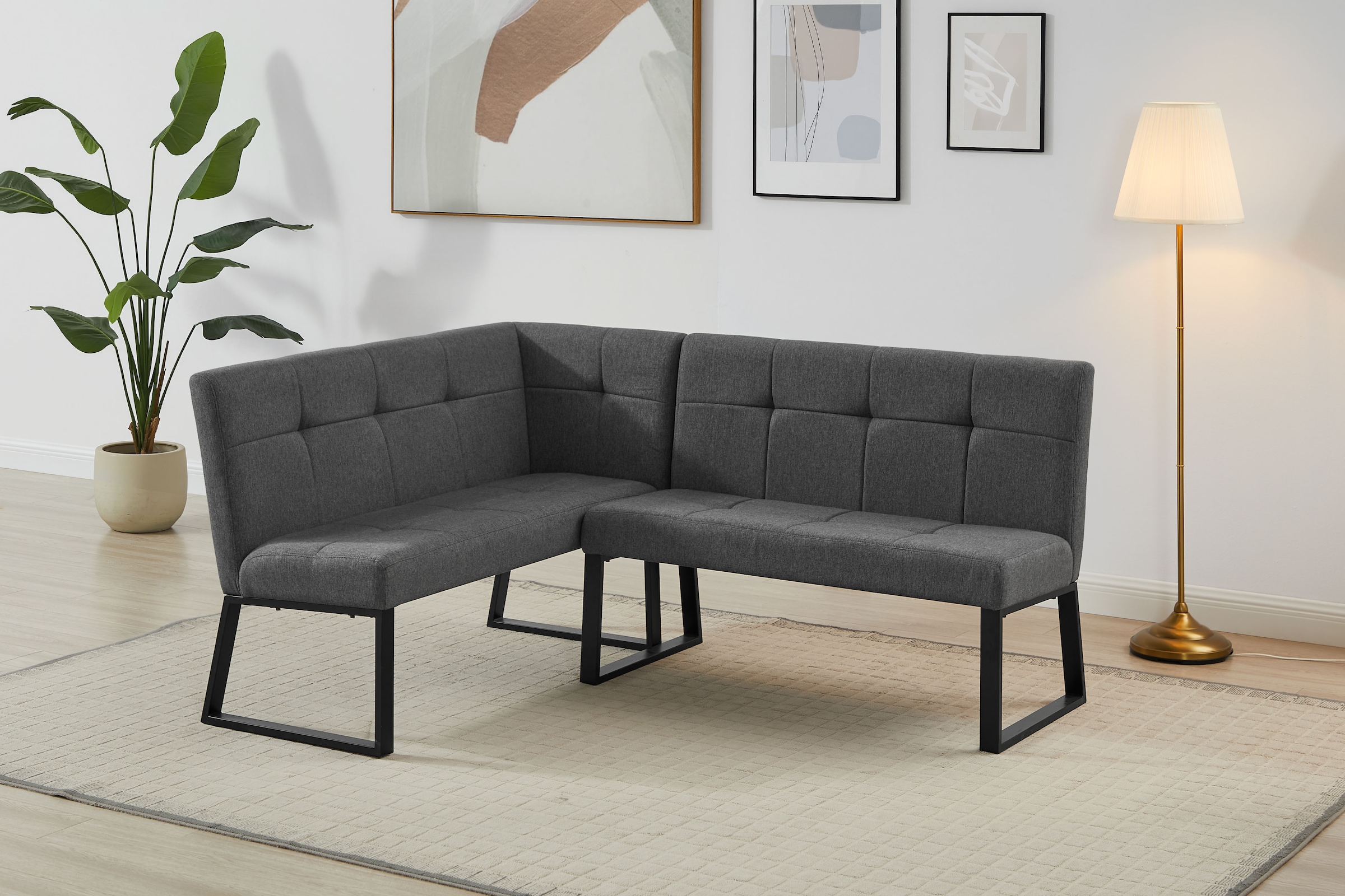 GOODproduct Ensemble de bancs d'angle »Geranie, Sitzgruppe, Eckbank inkl. Stauraum, Esstisch, 2 Freischwinger« Set, Eckbank inkl. Stauraum wahlweise links und rechts montierbar, 4 pièces tlg. mit und ohne Stauraum wählbar