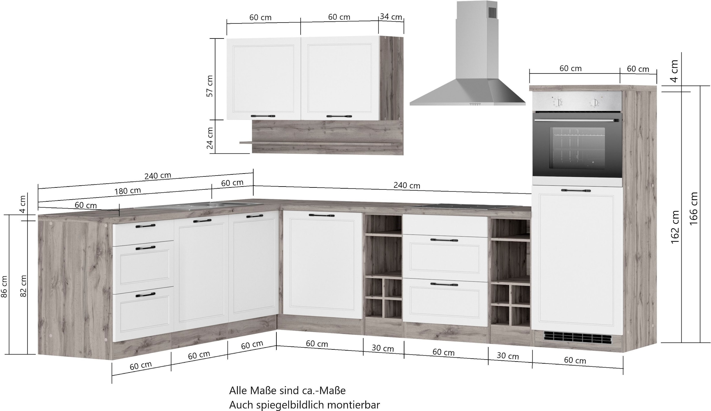 KOCHSTATION Winkelküche »KS-Lana« Stellbreite 240/300 cm, wahlweise mit E-Geräten