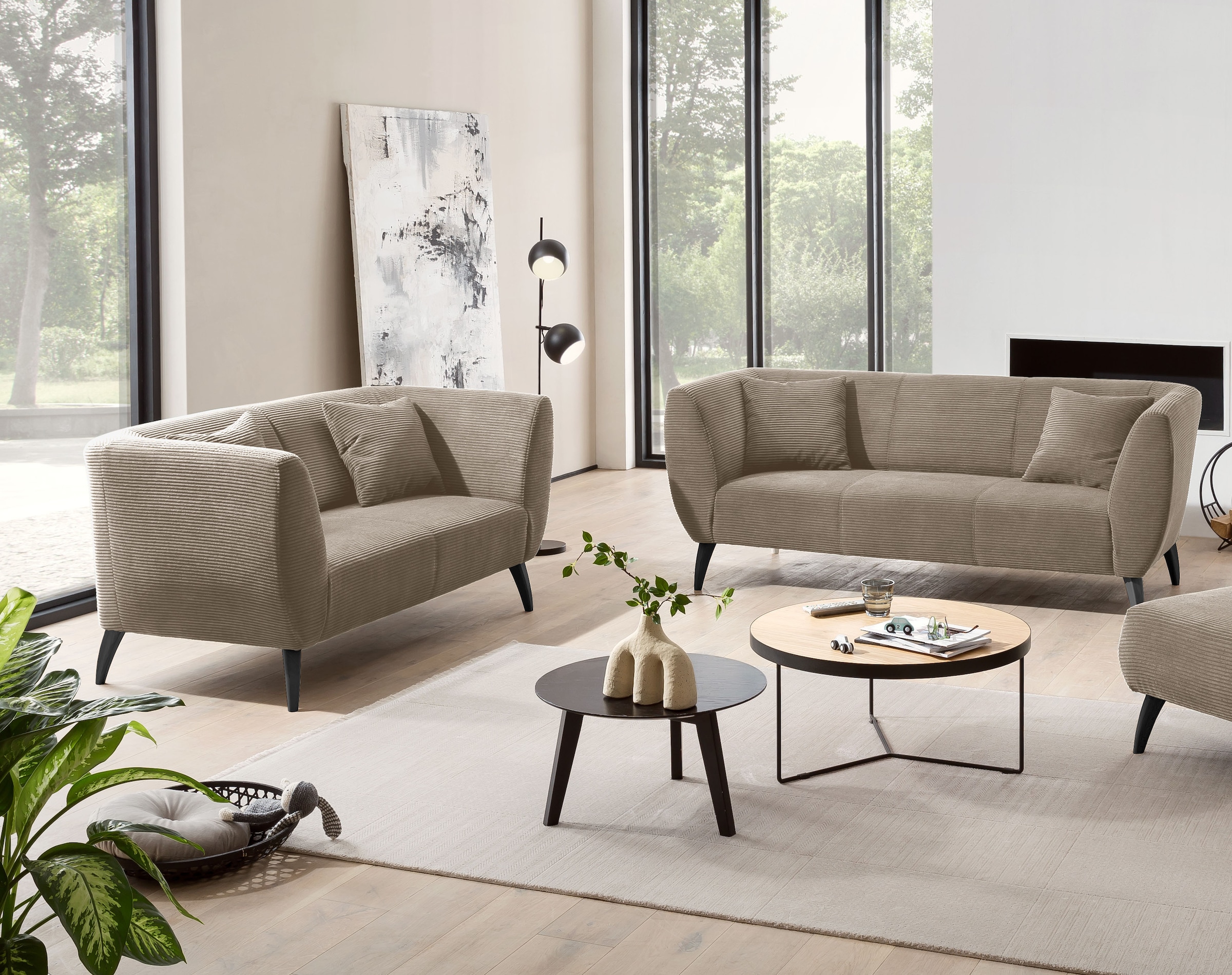 Home affaire Ensemble rembourré »Lazio modern und bequem, schmale Armlehnen, tolle Detailverarbeitung« Ensemble, canapé 3 places et canapé 2 places, 2 cuis tlg. deux couleurs de pieds différentes au choix