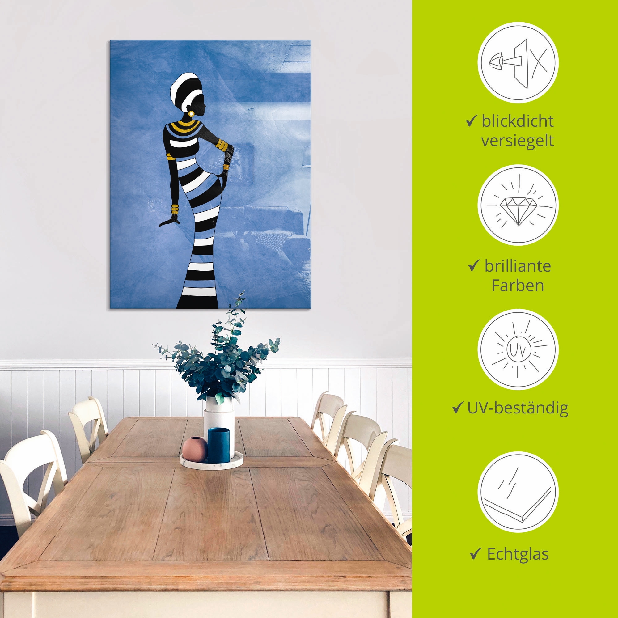 Artland Tableau en verre »Afrikanische Frau« Femme 1 cuis tlg. disponible en différentes tailles