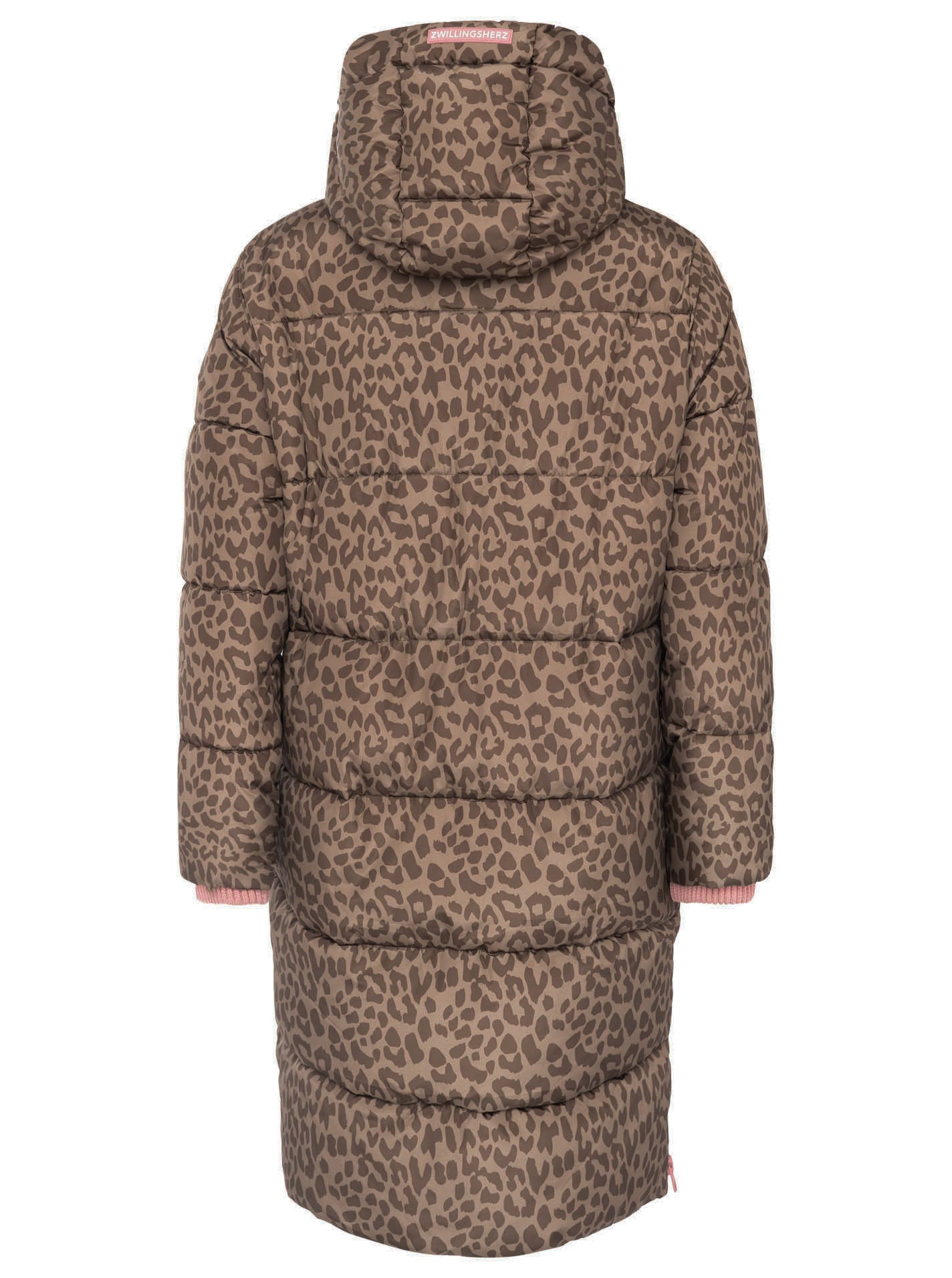 Zwillingsherz Manteau matelassé »„Leo AOP“« capuche, détails contrastés, motif léopard, fermeture éclair, poches,