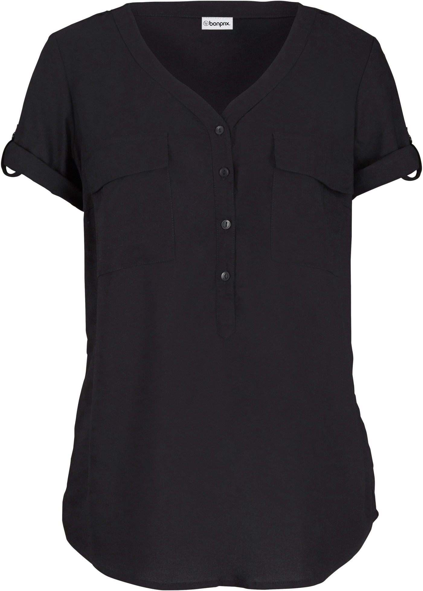 bonprix Blouse à manches courtes dezente A-Silhouette, mit V-Ausschnitt, aus reiner Viskose