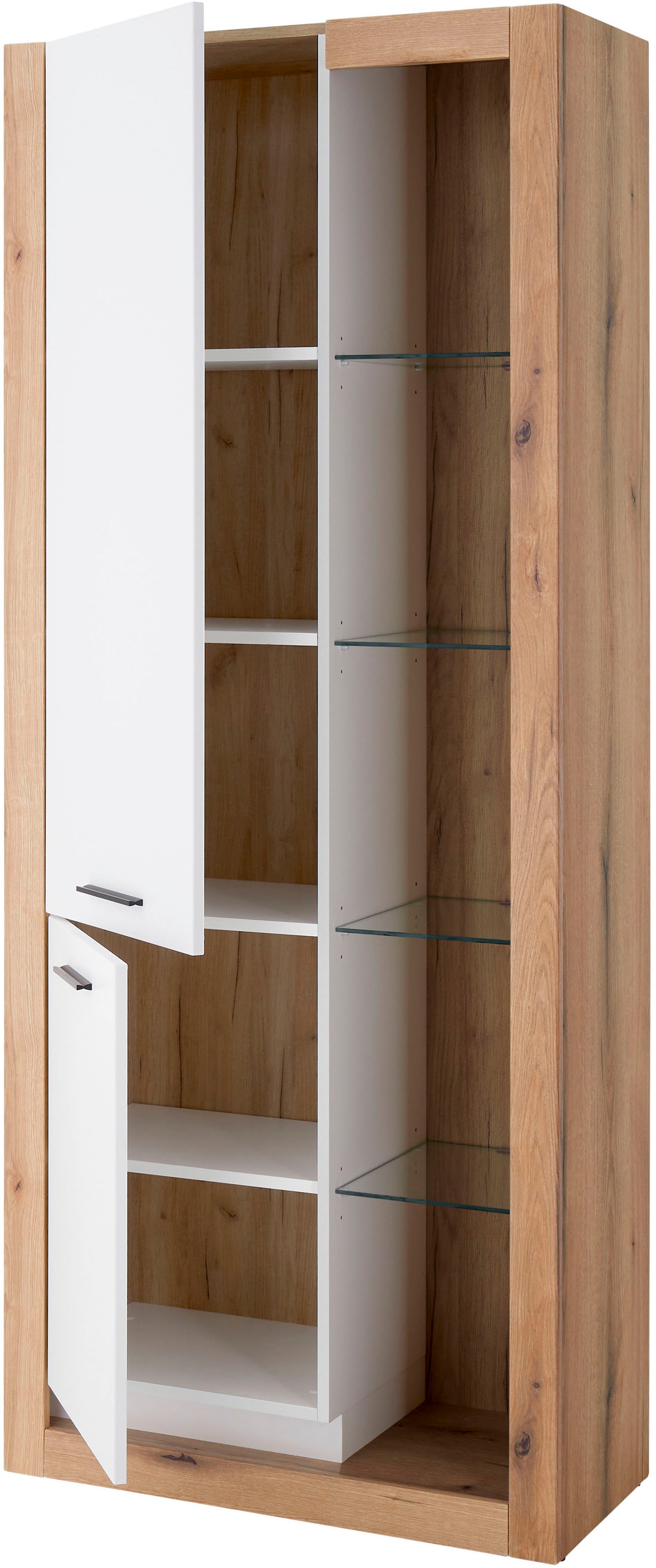 Home affaire Vitrines »Brixen, Vitrinenschrank in Eiche Dekor, moderne Standvitrine« Metallgriffe, ausreichend Stauraum, vielseitig einsetzbar, 80 cm breit