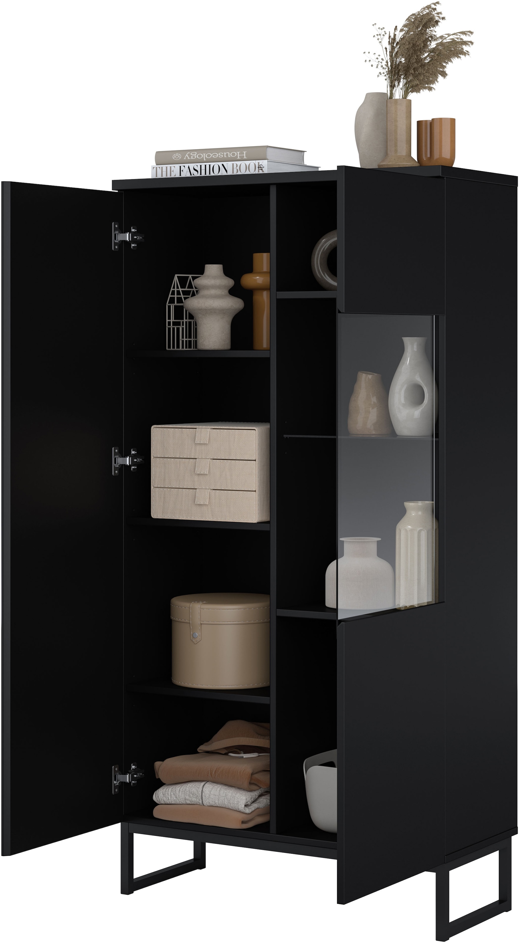 GOODproduct Vitrines »Modo II, Breite 80 cm, moderner griffloser Vitrineschrank« vitrine avec beaucoup d’espace de rangement, étagères réglables, porte en verre, patins en métal