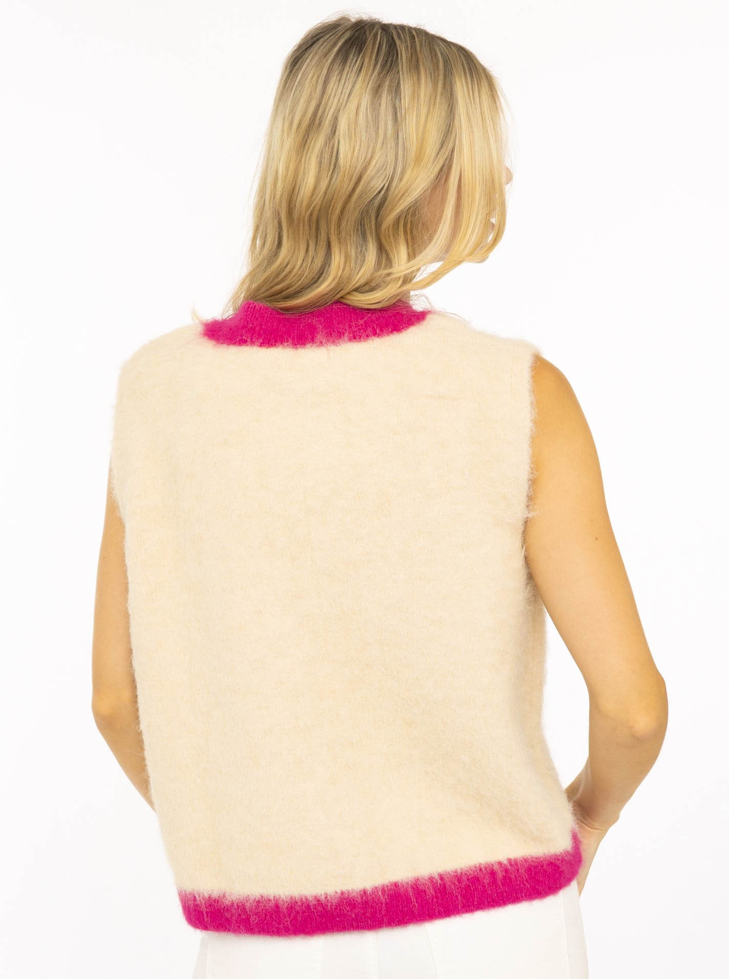 Zwillingsherz Gilet tricoté »"ZH Patch"« Bords colorés, patch logo, avec boutons, col rond