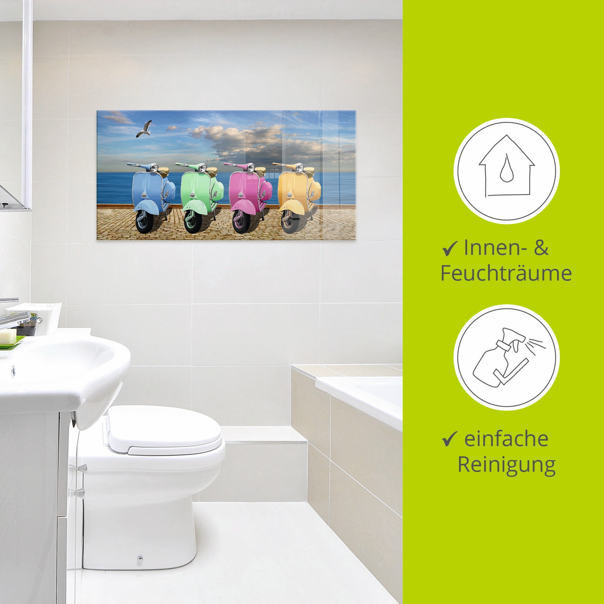 Artland Tableau en verre »Vespa-Roller in bunten Farben« 1 cuis tlg. in verschiedenen Grössen