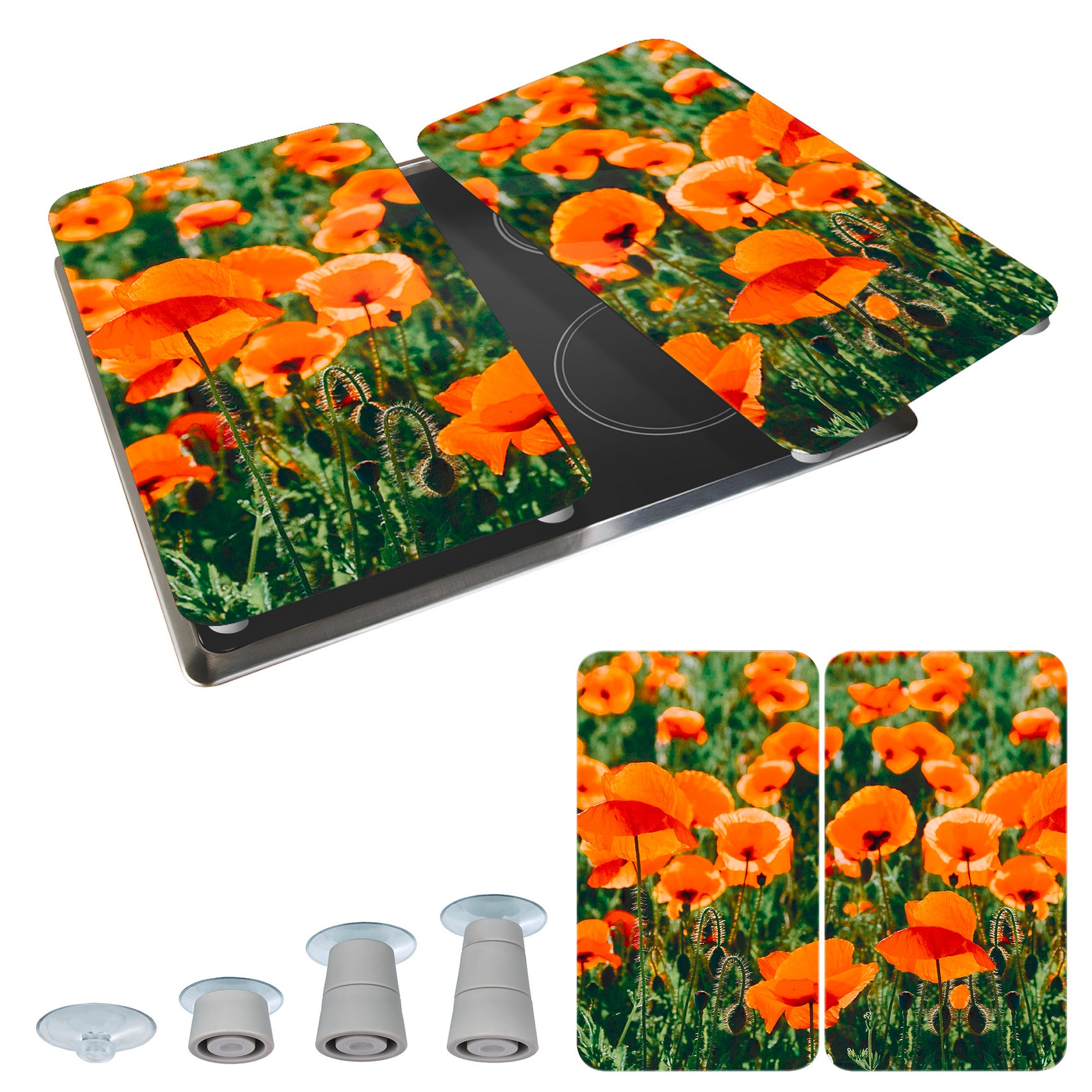 WENKO Herd-Abdeckplatte »Universal Modell Mohnfeld« Herdabdeckung für alle Herdarten, kratzfest, mit rutschfesten Füssen