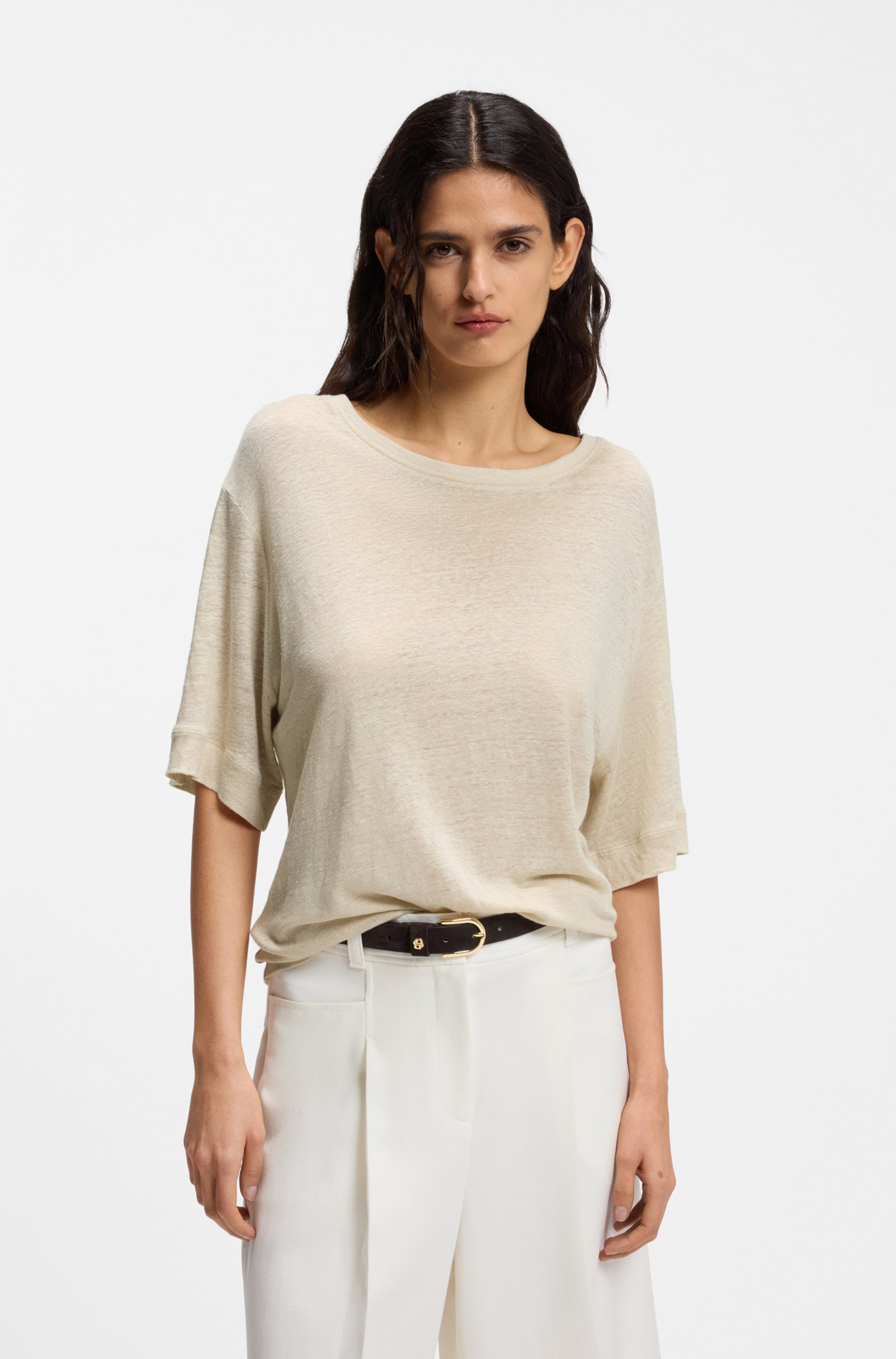 BOSS ORANGE T-Shirt »Emma Premium Damenmode« aus reinem Leinen, Rundhals