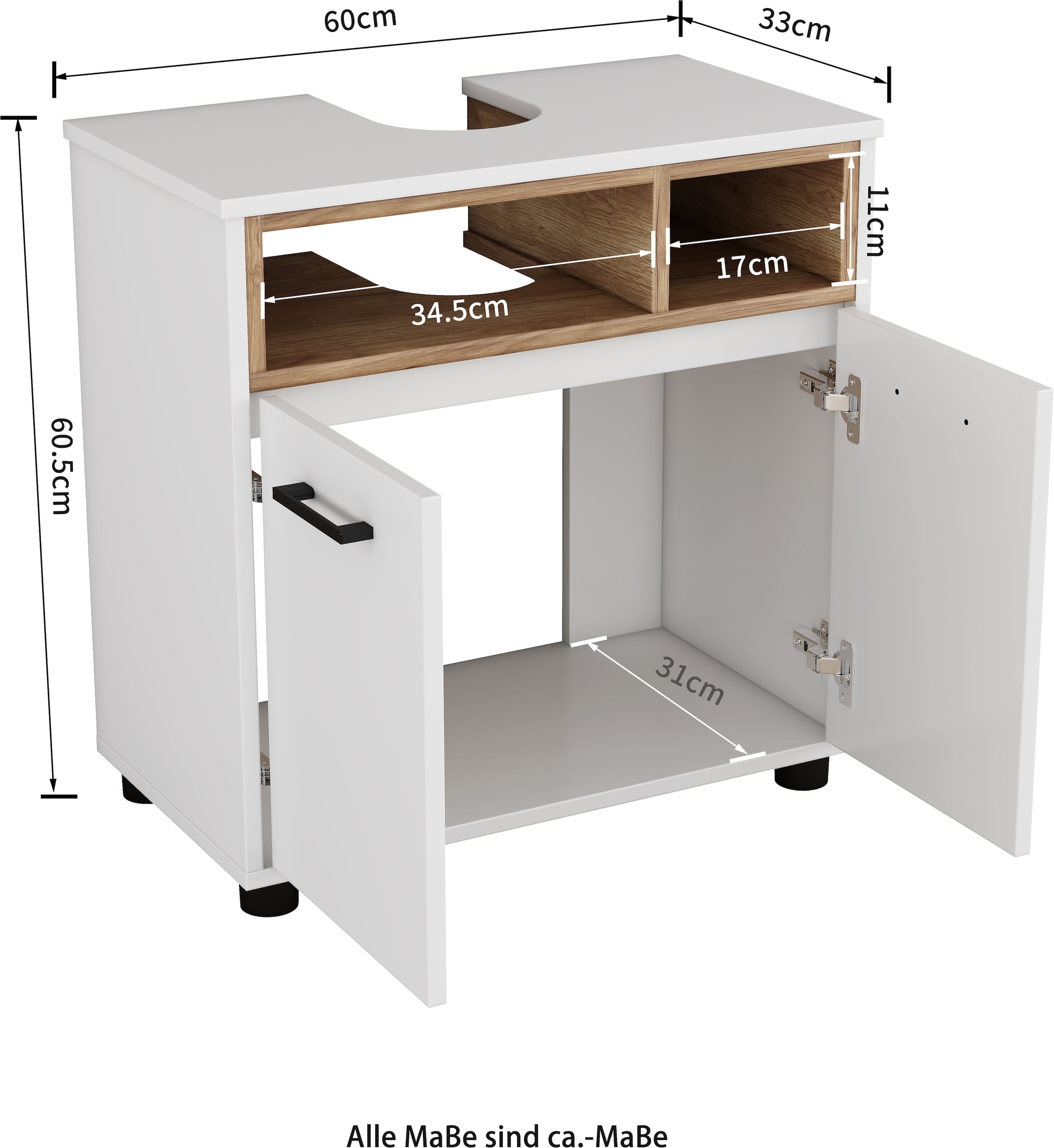 GOODproduct Waschbeckenunterschrank »Picante« In 60 und 80cm erhältlich, 2 Türen und offene Ablage, zum Stellen