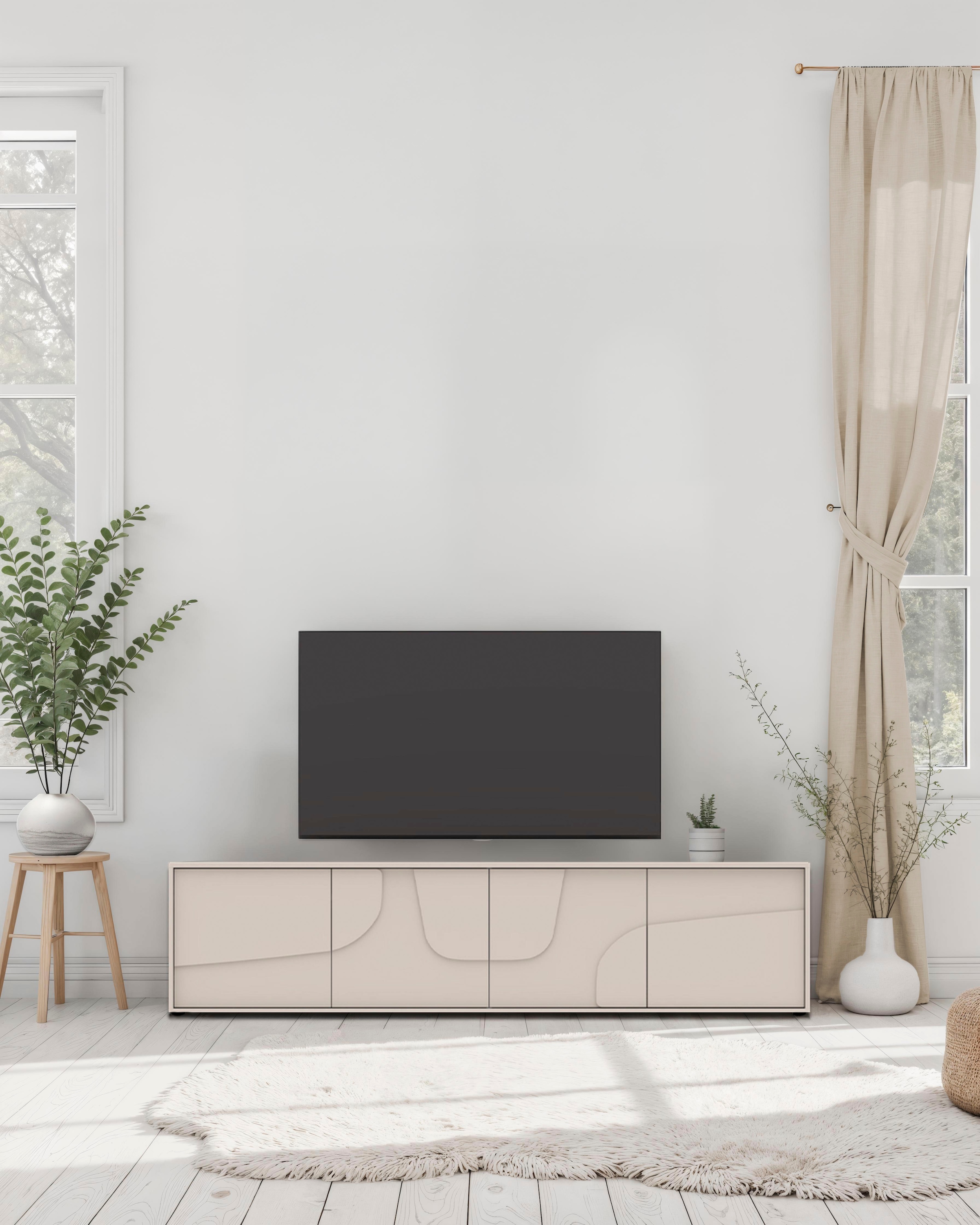 INOSIGN Table basse »Stone, 205 cm breit, 4 Türen, TV-Schrank, TV-Kommode, Medienboard« 3D-Design, Push-to-open, Innenraum grosszügig, Füsse 14/2 cm wählbar