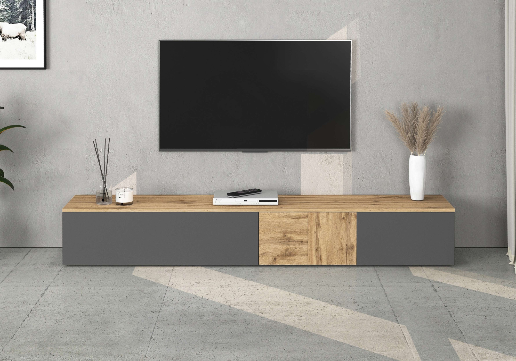 GOODproduct Table basse »ISEO, TV-Kommode,TV-Möbel,TV-Bank, 3 Fächer, Breite 210 cm« 1 cuis tlg. stehend/hängend, 1 Klappe, 2 Türen, 3 Fächer, Breite 210 cm