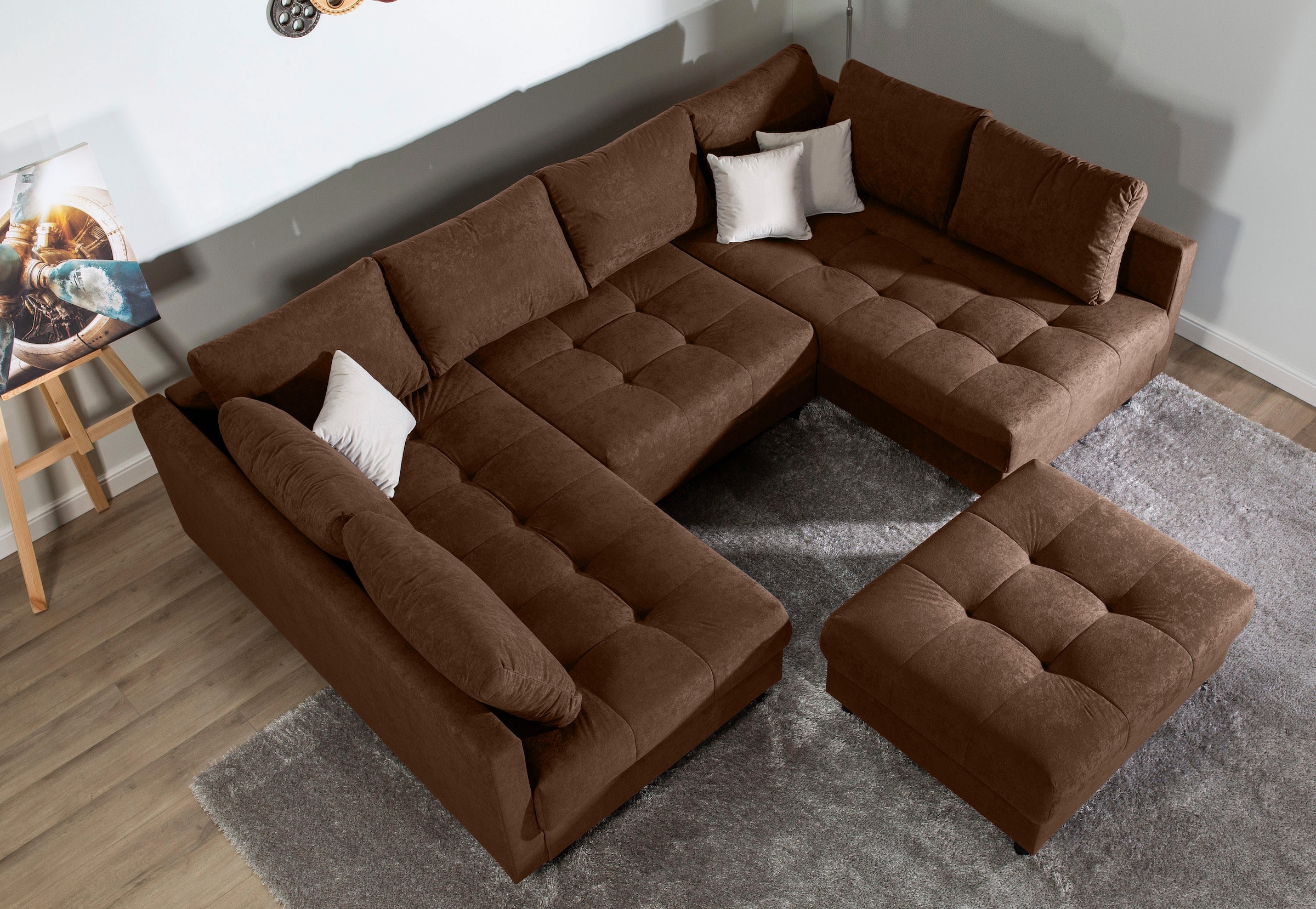 COLLECTION AB Wohnlandschaft »Toni U-Form, B: 298 cm« mit Hocker & 3 Zierkissen, Federkern