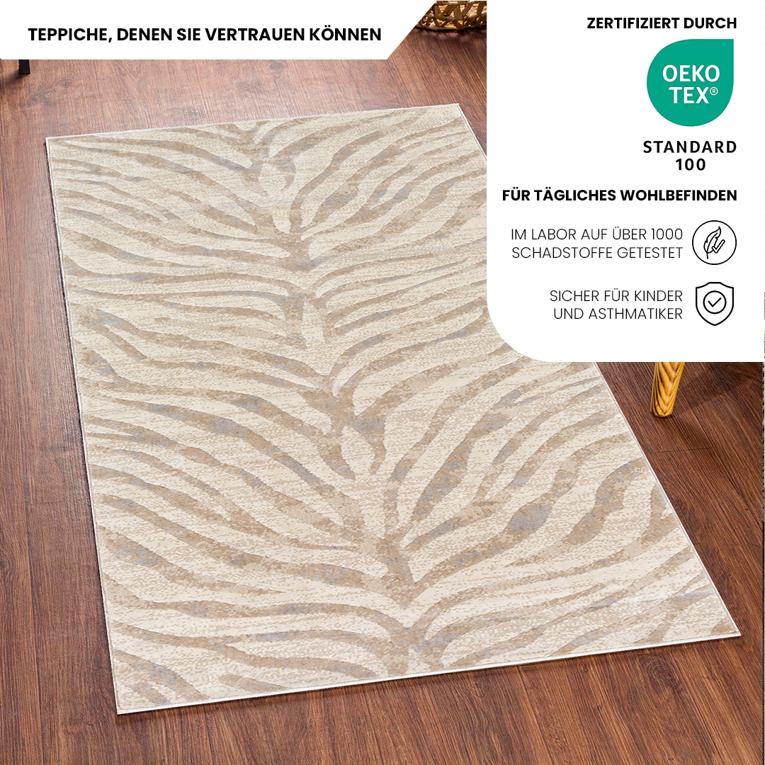 Livabliss Tapis »LUANDA« Rectangulaire 11 mm Höhe Skandinavischer Teppich, Boho Wohnzimmerteppich/Läufer im Zebra Muster