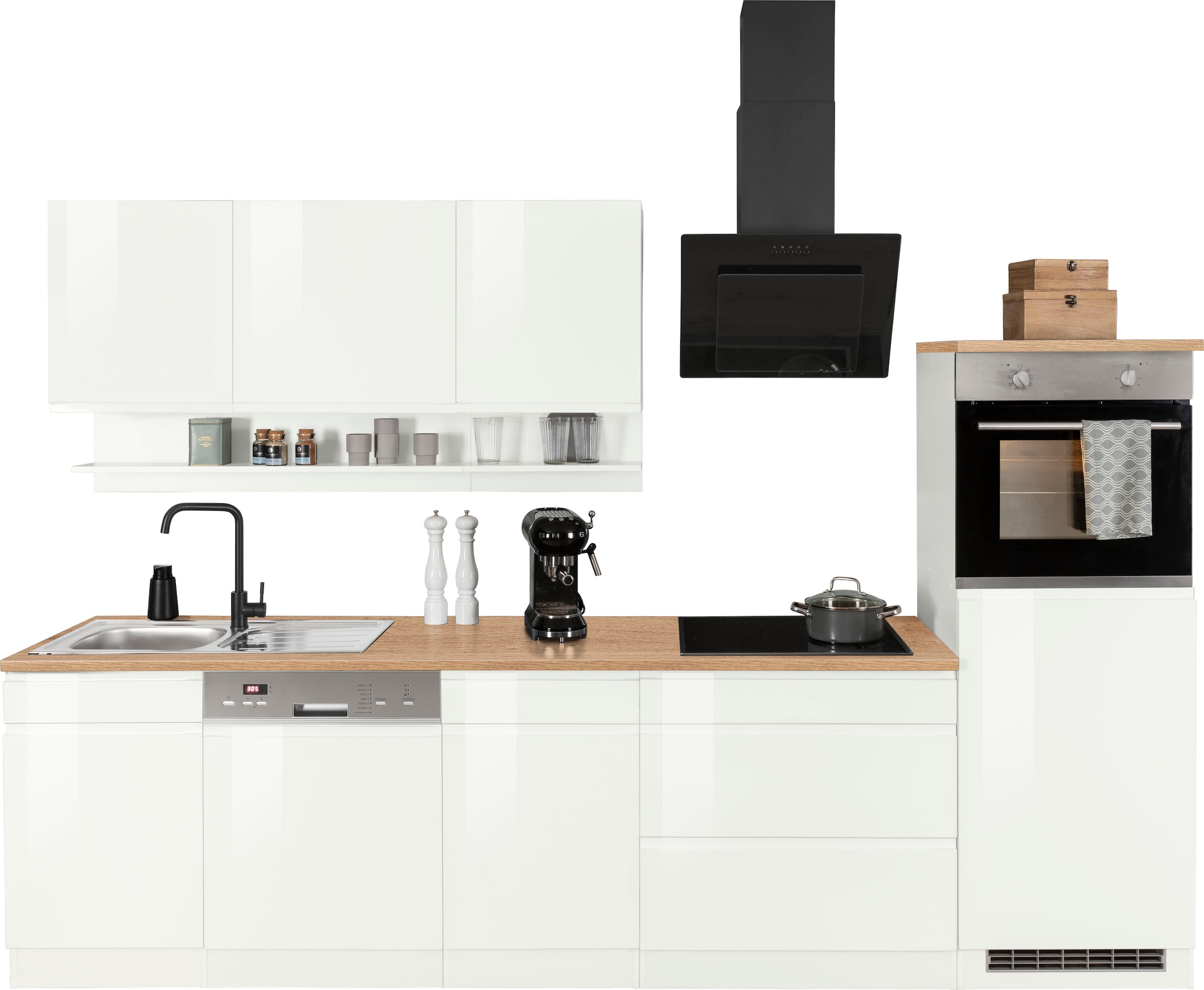 KOCHSTATION Kitchenette »KS-Virginia,neu in verbesserter Ausführung« plan de travail épaisseur 38 mm, rangement, fermeture douce,  largeur 300 cm, soft-close, sans appareils électriques