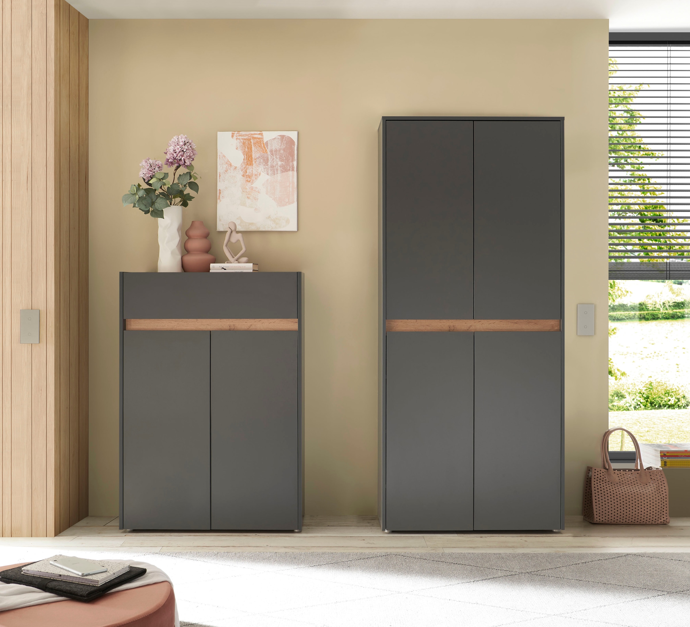 Home affaire Armoire à chaussures »City/Giron, modernes Schuhregal, Schrank für 32 Schuhe, Schuhkommode« huit compartiments à chaussures, beaucoup de rangement, 93 cm de large