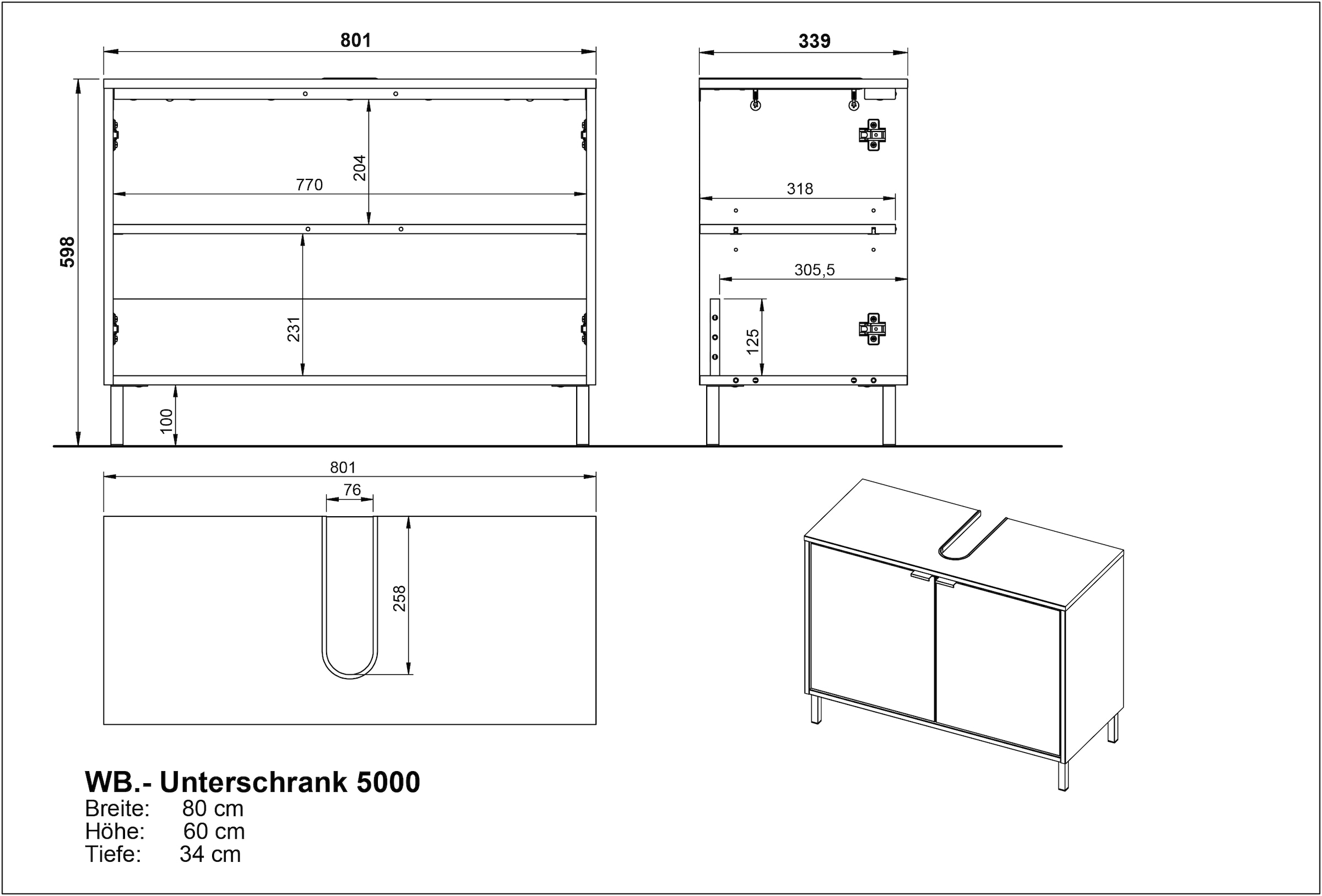 GERMANIA Armoire sous lavabo »GW-Topeka« 1 cuis tlg. mit Siphonausschnitt