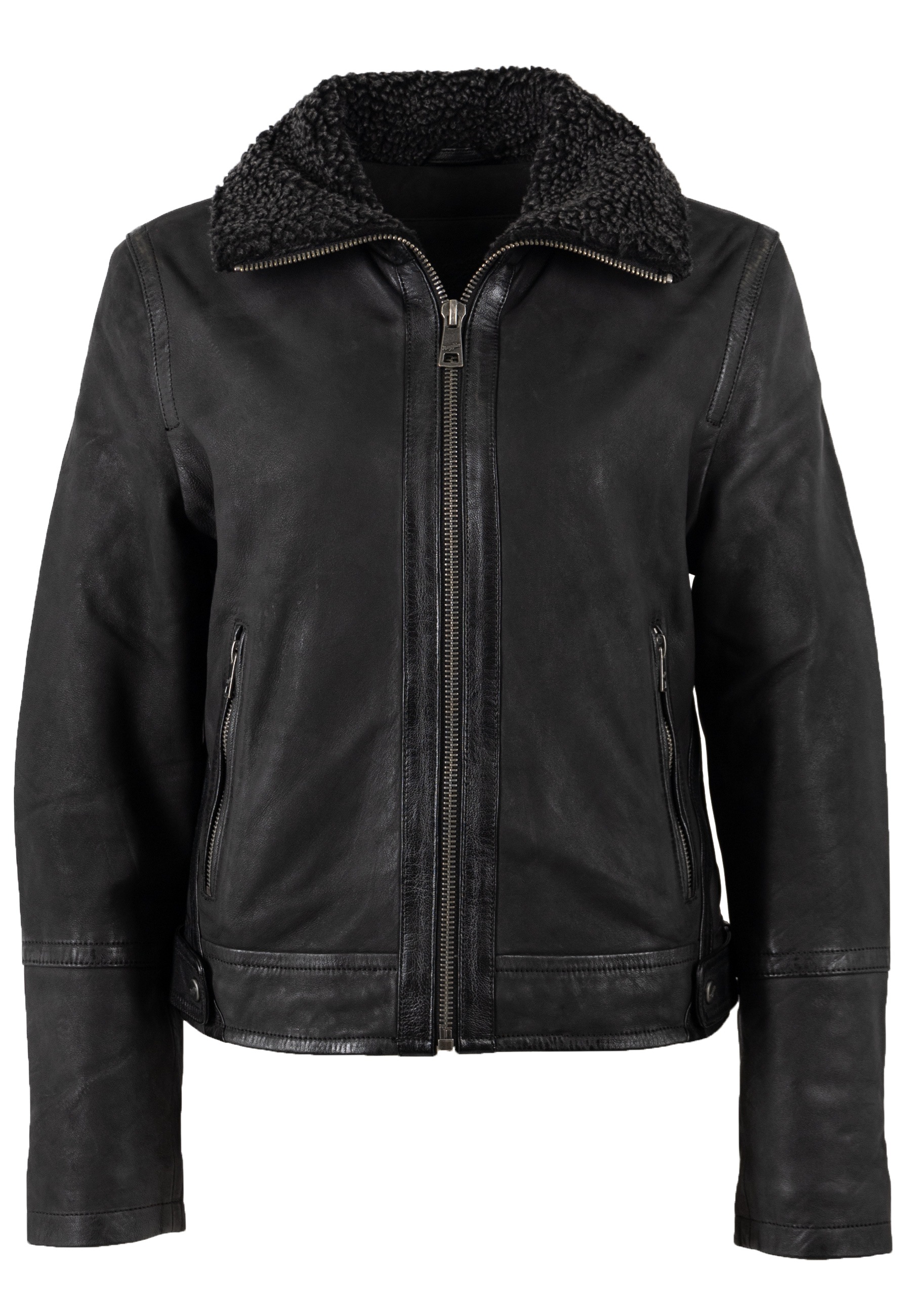 Mauritius Veste en cuir »MWIskra« avec col en fausse fourrure teddy