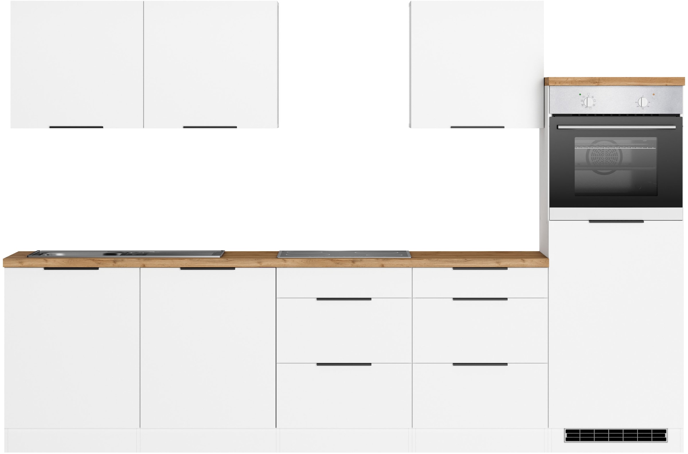 KOCHSTATION Kitchenette »KS-Lagos2, Küche Komplettset, Breite 300cm« au choix avec appareils électriques, avec plan de travail épais de 38mm