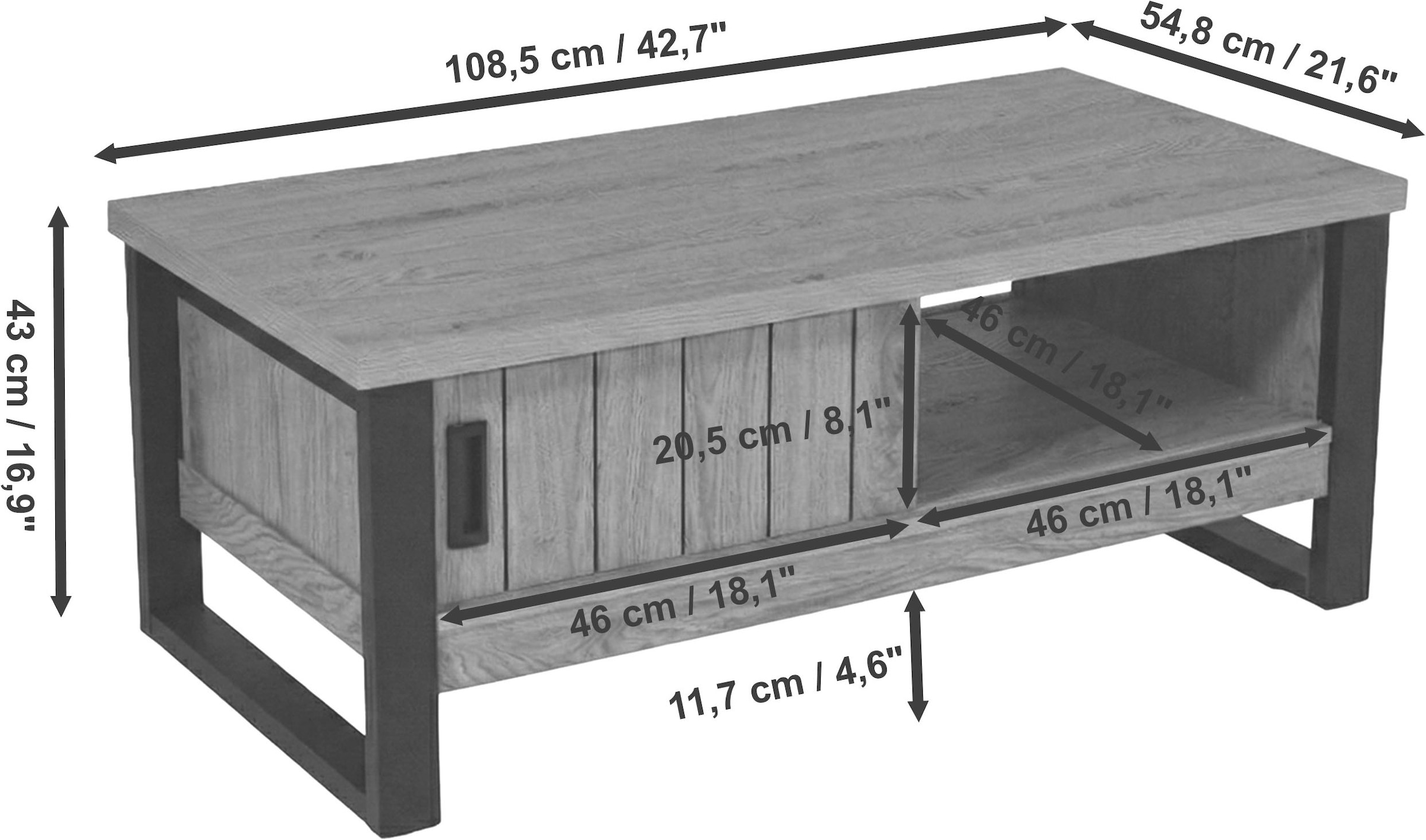 Jahnke Table basse »RIVA COFFEE« table basse avec rangement & portes coulissantes, effet chêne, largeur : 108,5 cm