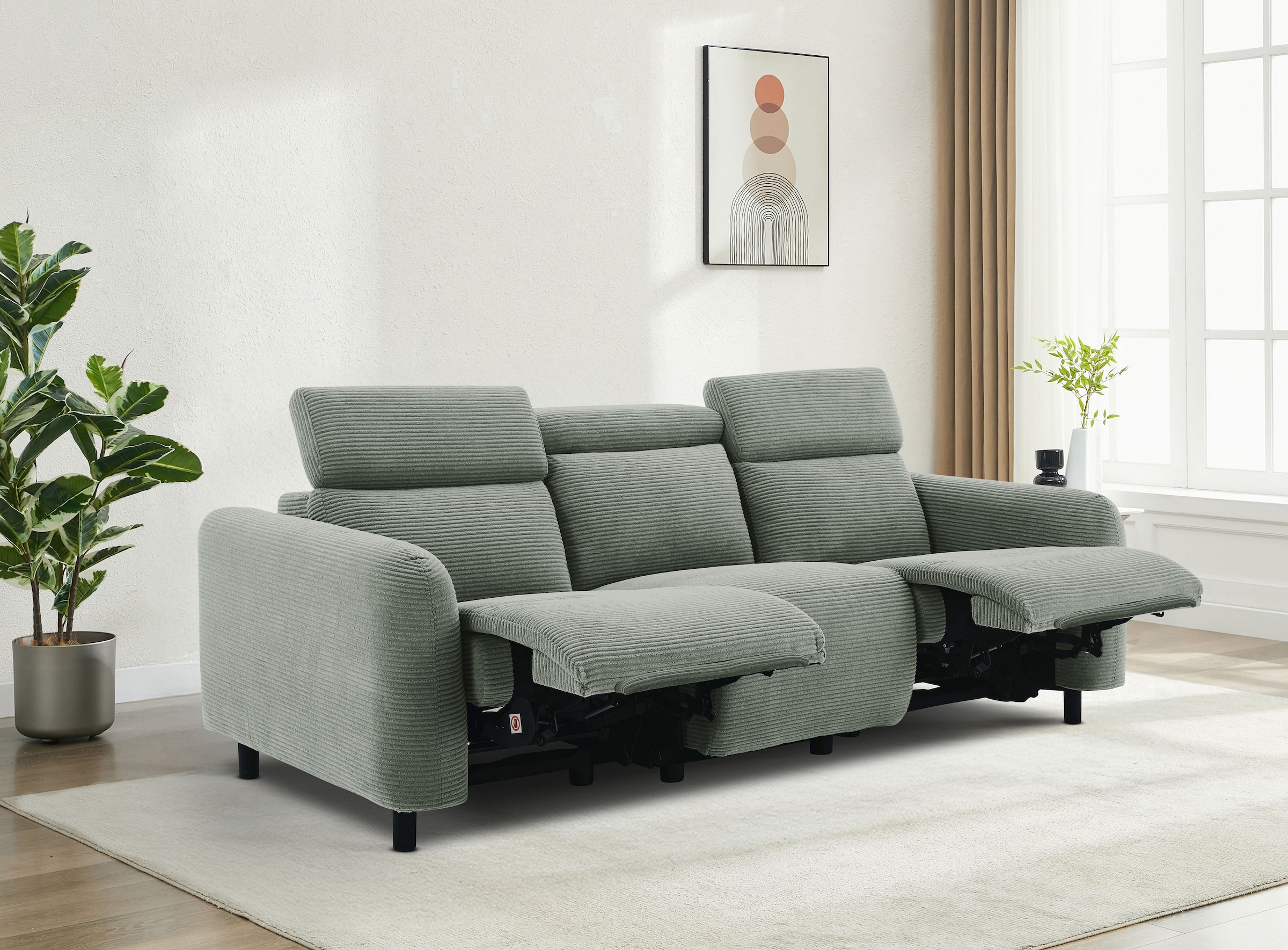 GOODproduct 3-places »SKAANE Cord-Sofa, 229 cm, manuelle u. elektrische Relaxfunktion« Relax-Funktion in 2 Sitzen, Kopfteilverstellung, Federkernpolsterung